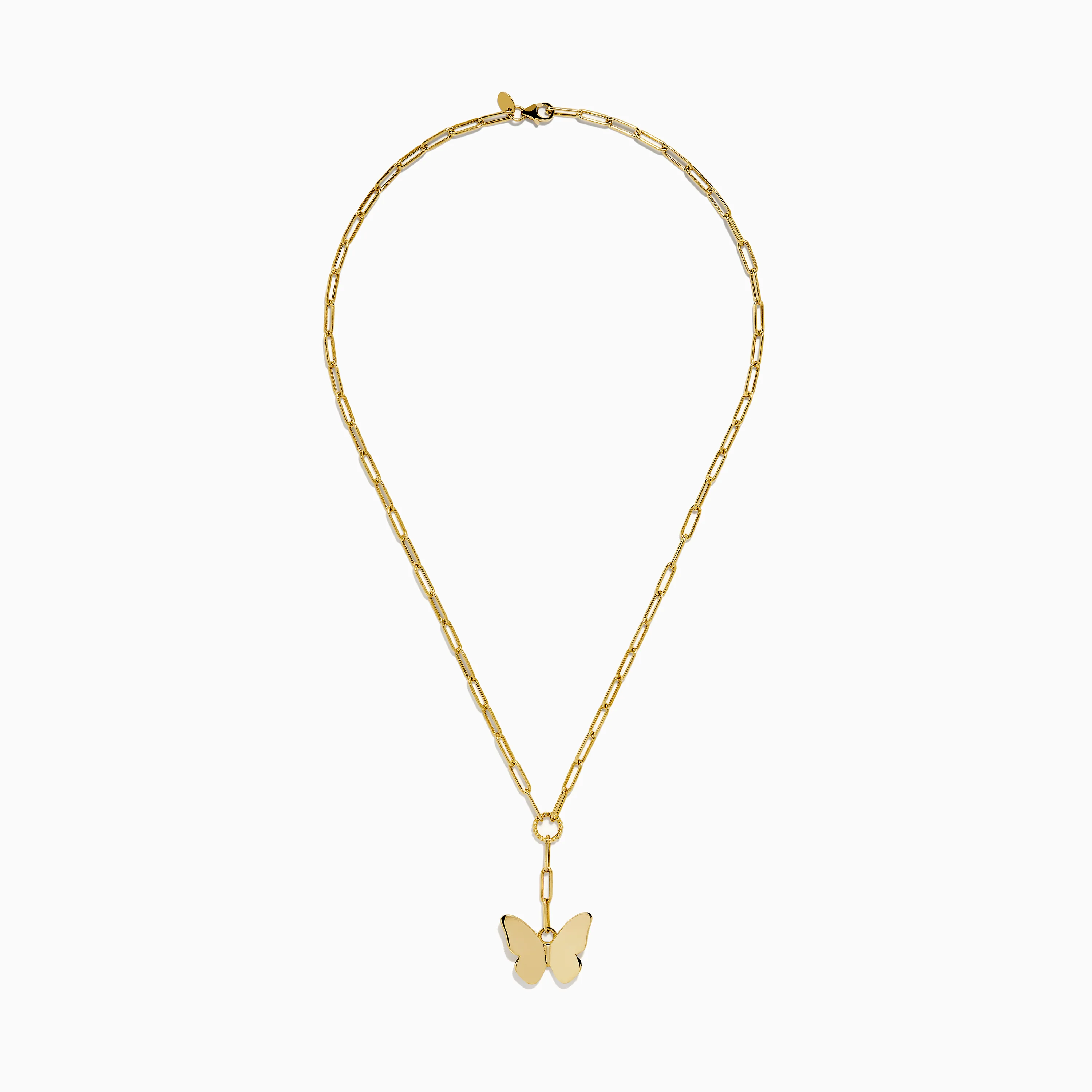 14K Yellow Gold Paperclip Butterfly Lariat Necklace - Image 3