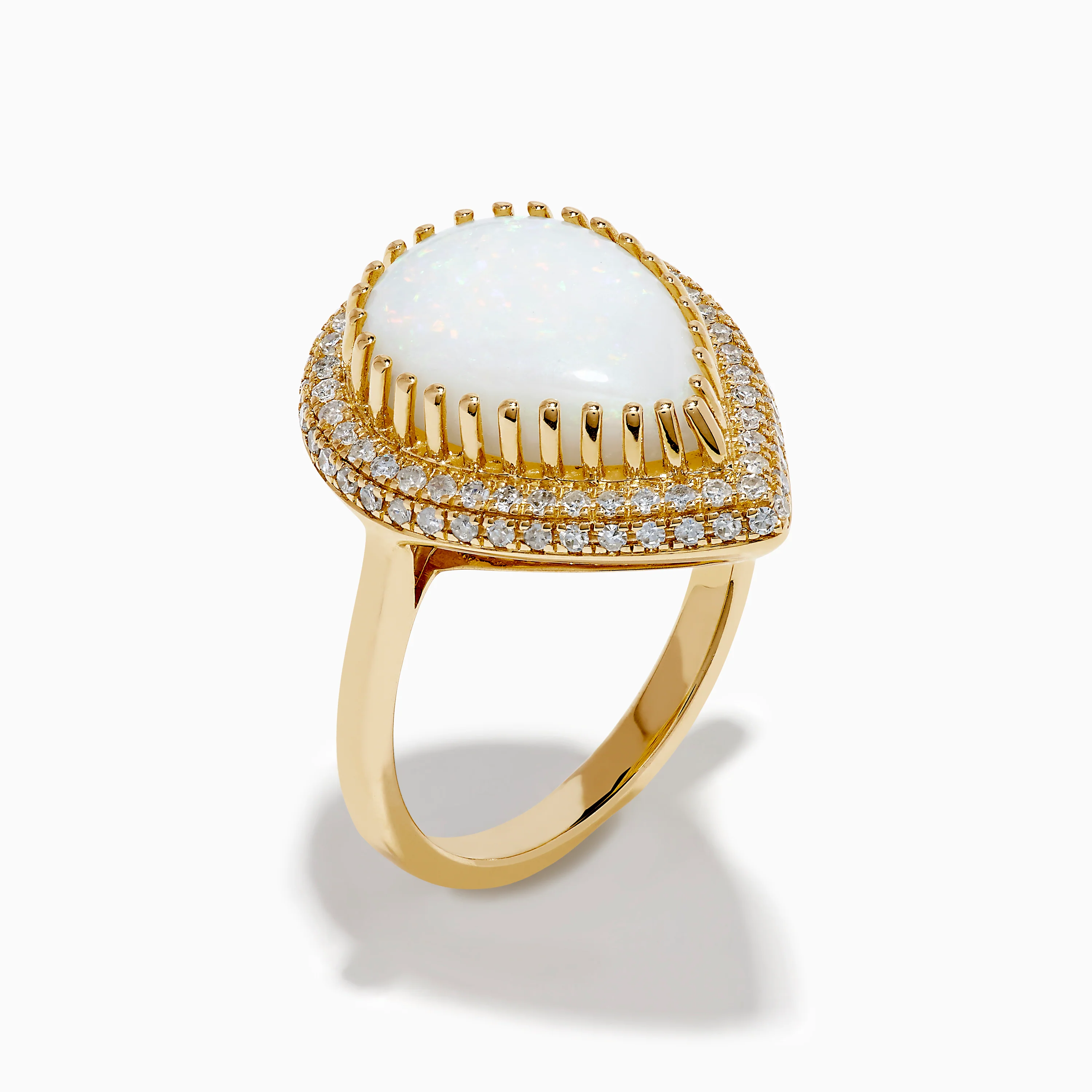 14K Yellow Gold Pear Shaped Opal and Diamond Cocktail Ring - Image 4