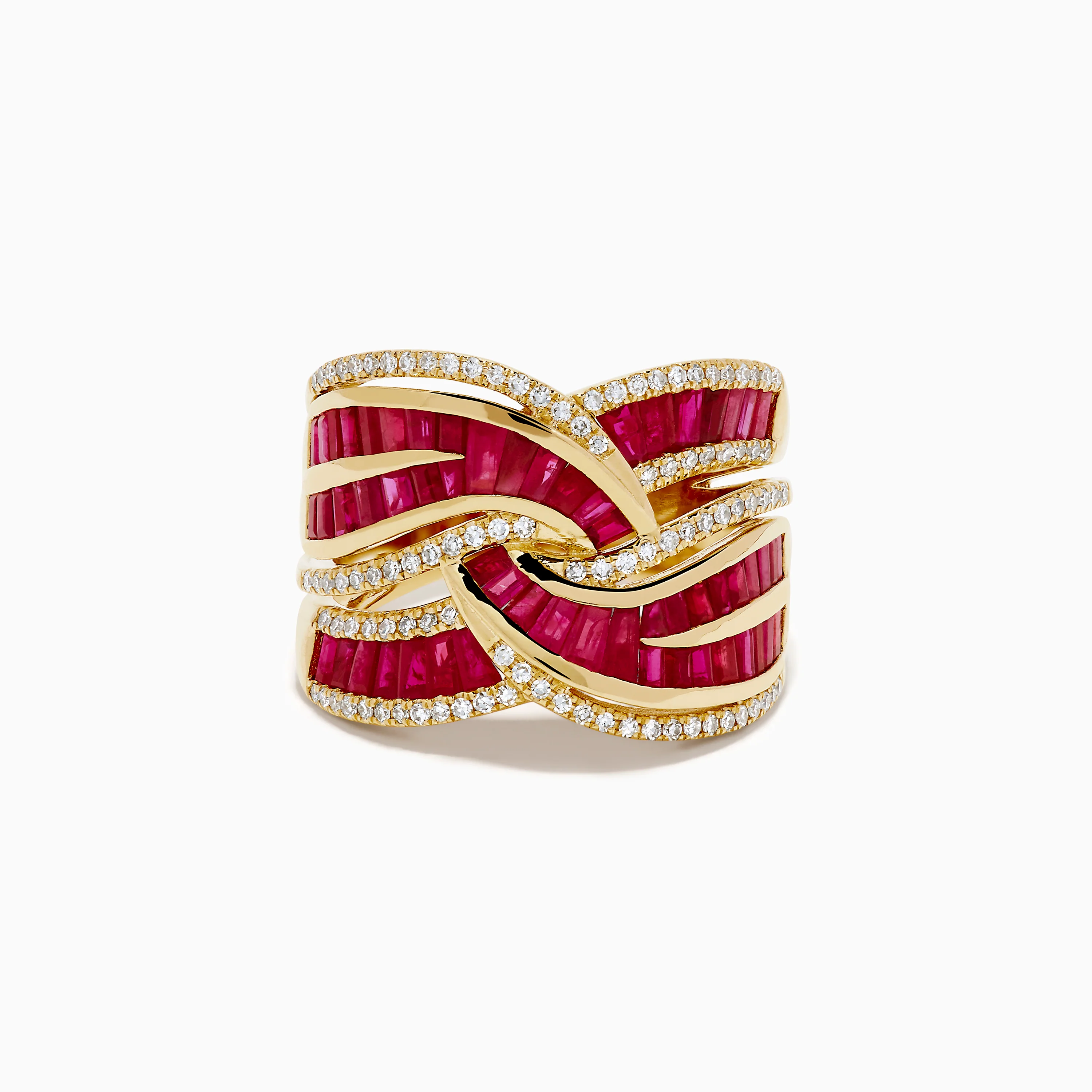 14K Yellow Gold Ruby and Diamond Crossover Ring