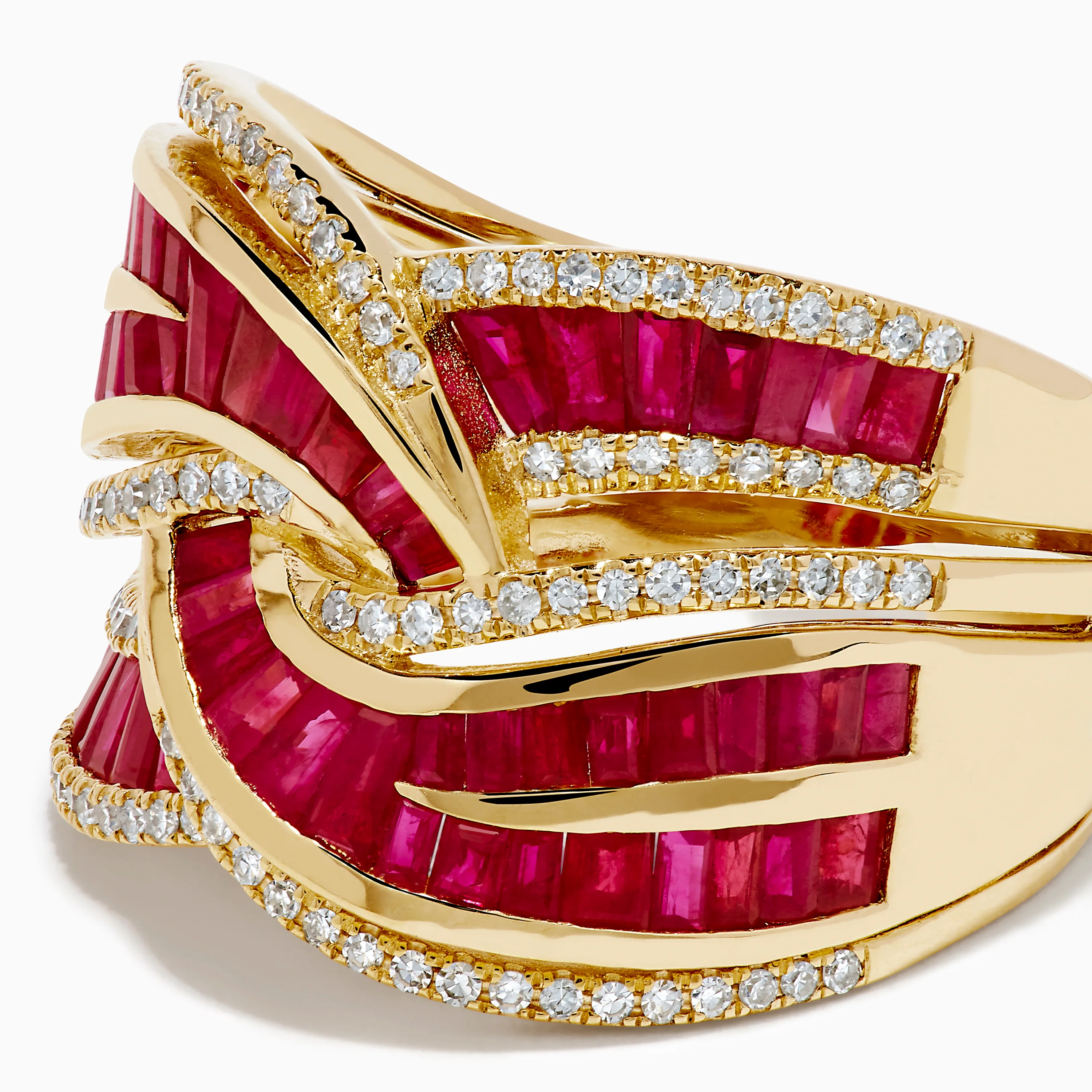 14K Yellow Gold Ruby and Diamond Crossover Ring - Image 2