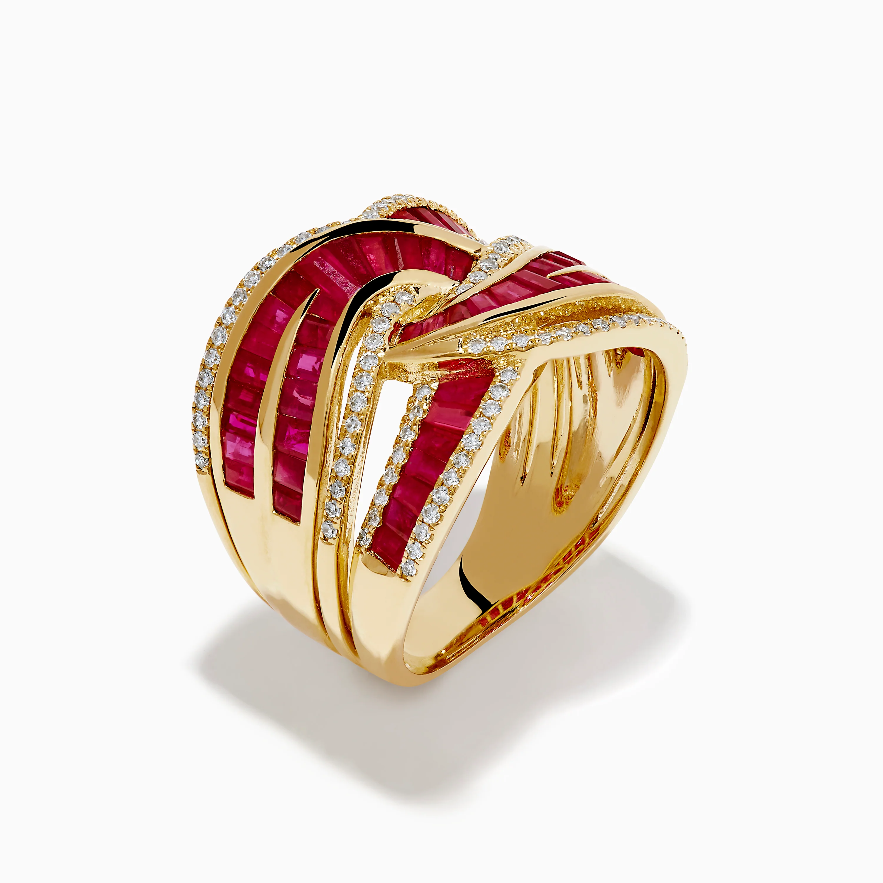 14K Yellow Gold Ruby and Diamond Crossover Ring - Image 4