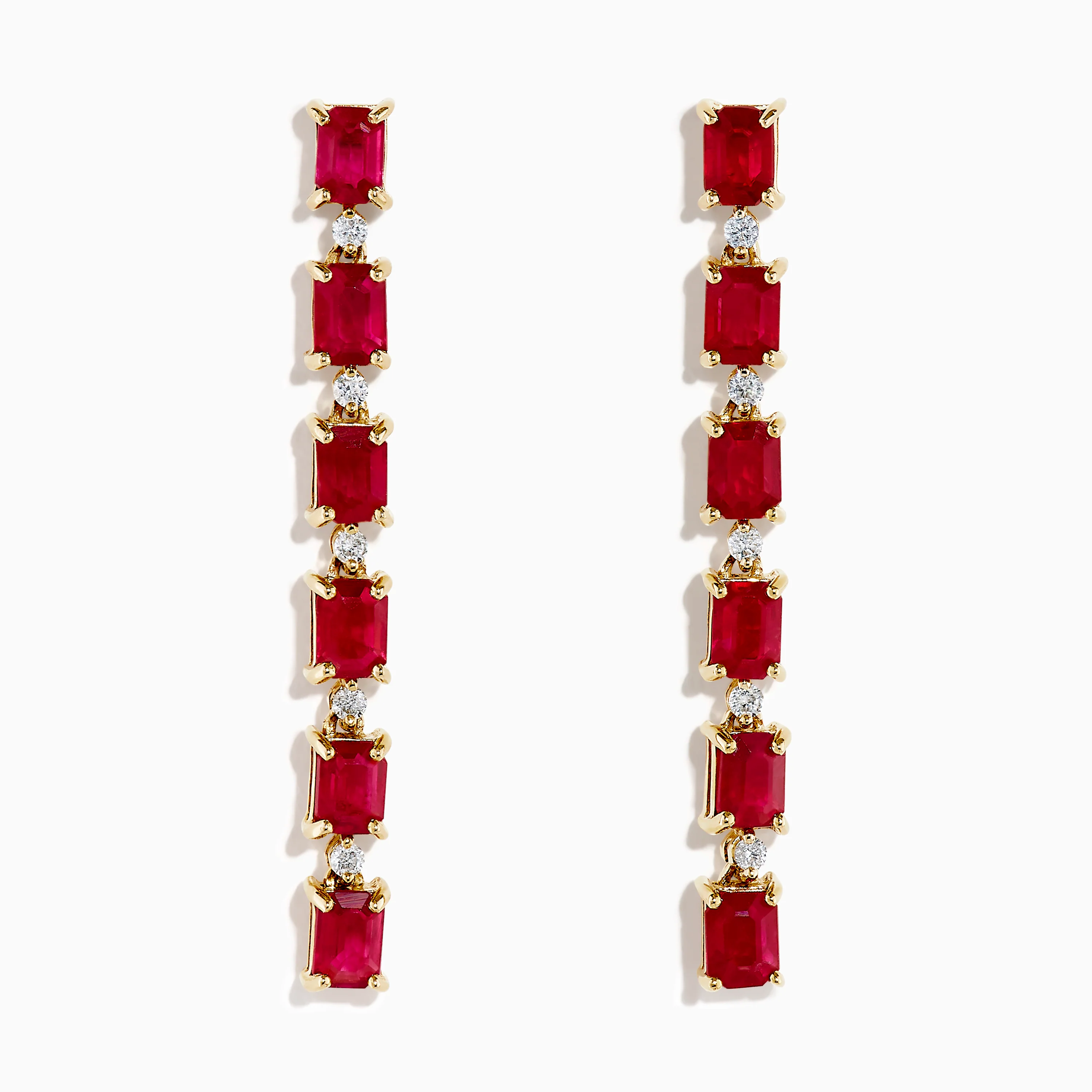 14K Yellow Gold Ruby and Diamond Linear Drop Earrings