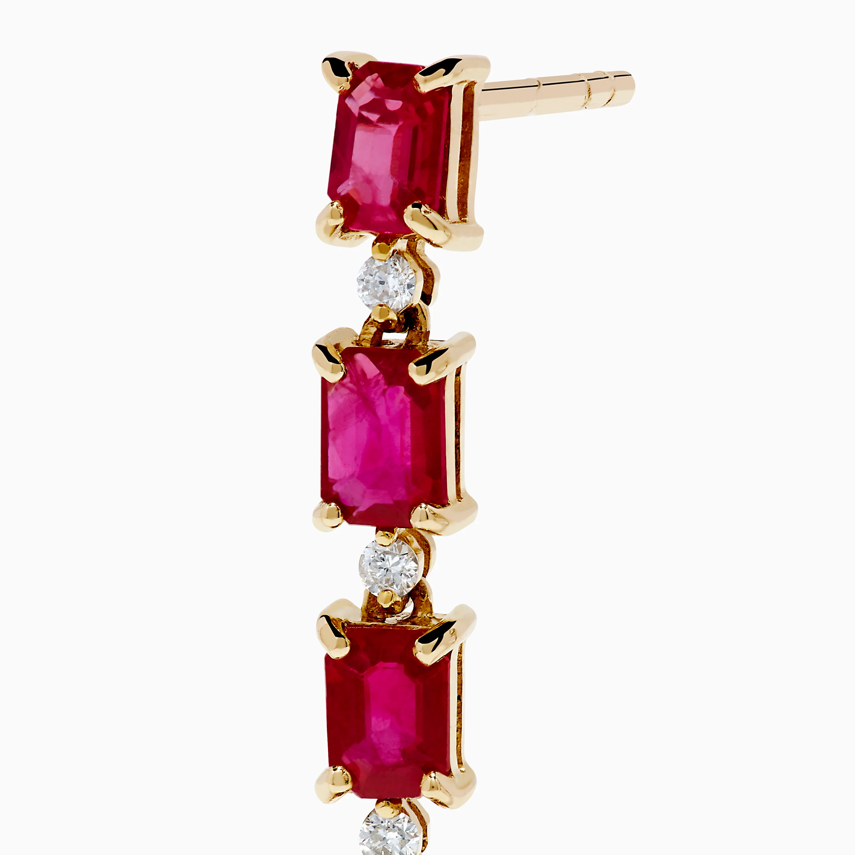 14K Yellow Gold Ruby and Diamond Linear Drop Earrings - Image 2