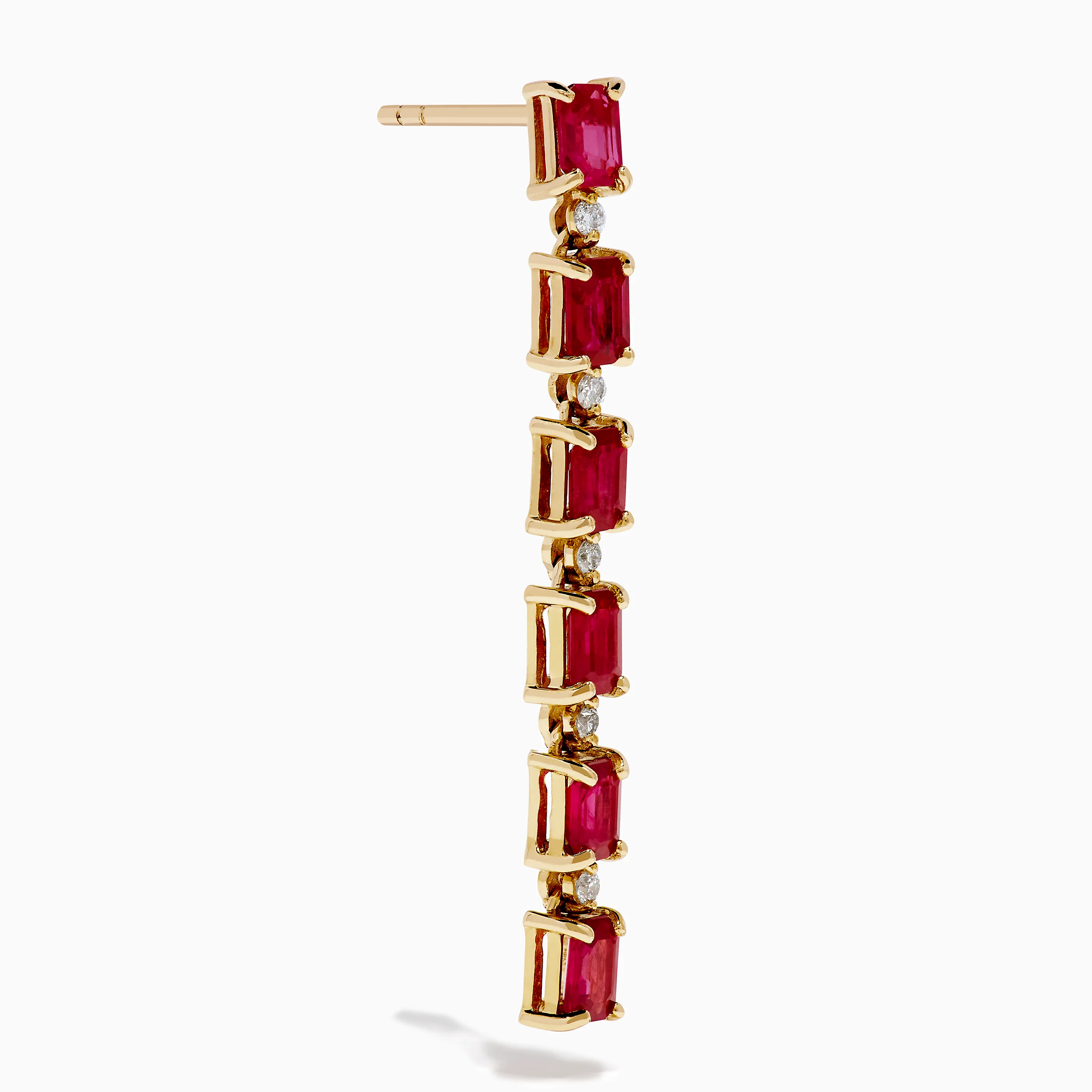 14K Yellow Gold Ruby and Diamond Linear Drop Earrings - Image 3
