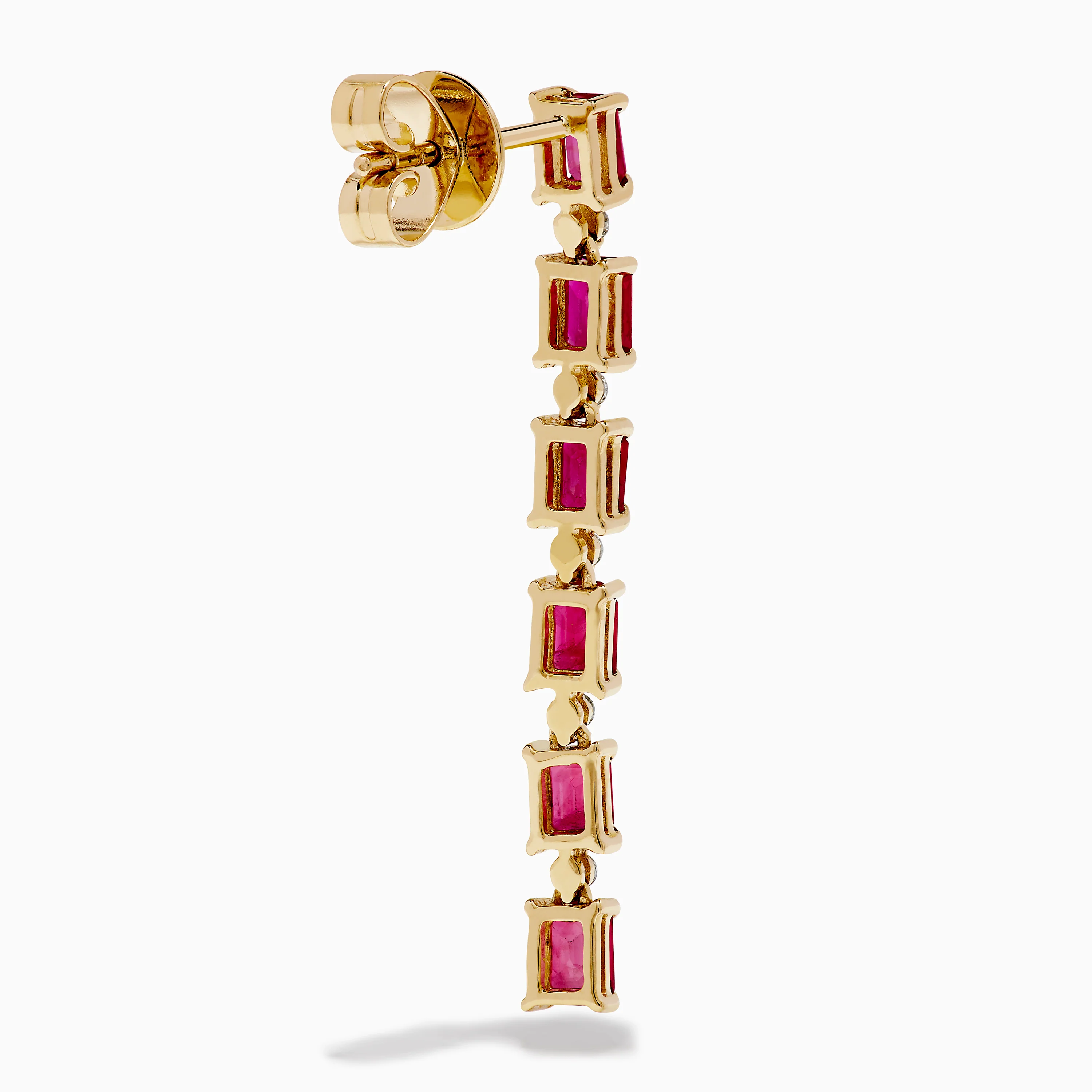 14K Yellow Gold Ruby and Diamond Linear Drop Earrings - Image 4