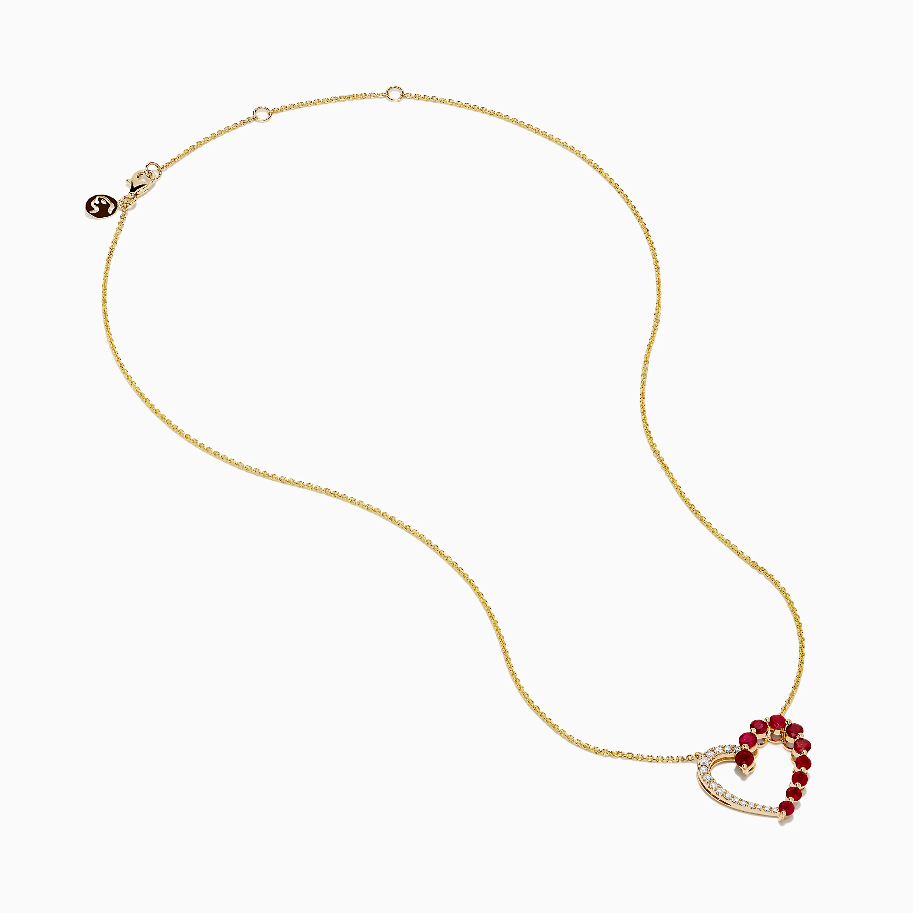 14K Yellow Gold Ruby and Diamond Open Heart Pendant - Image 2