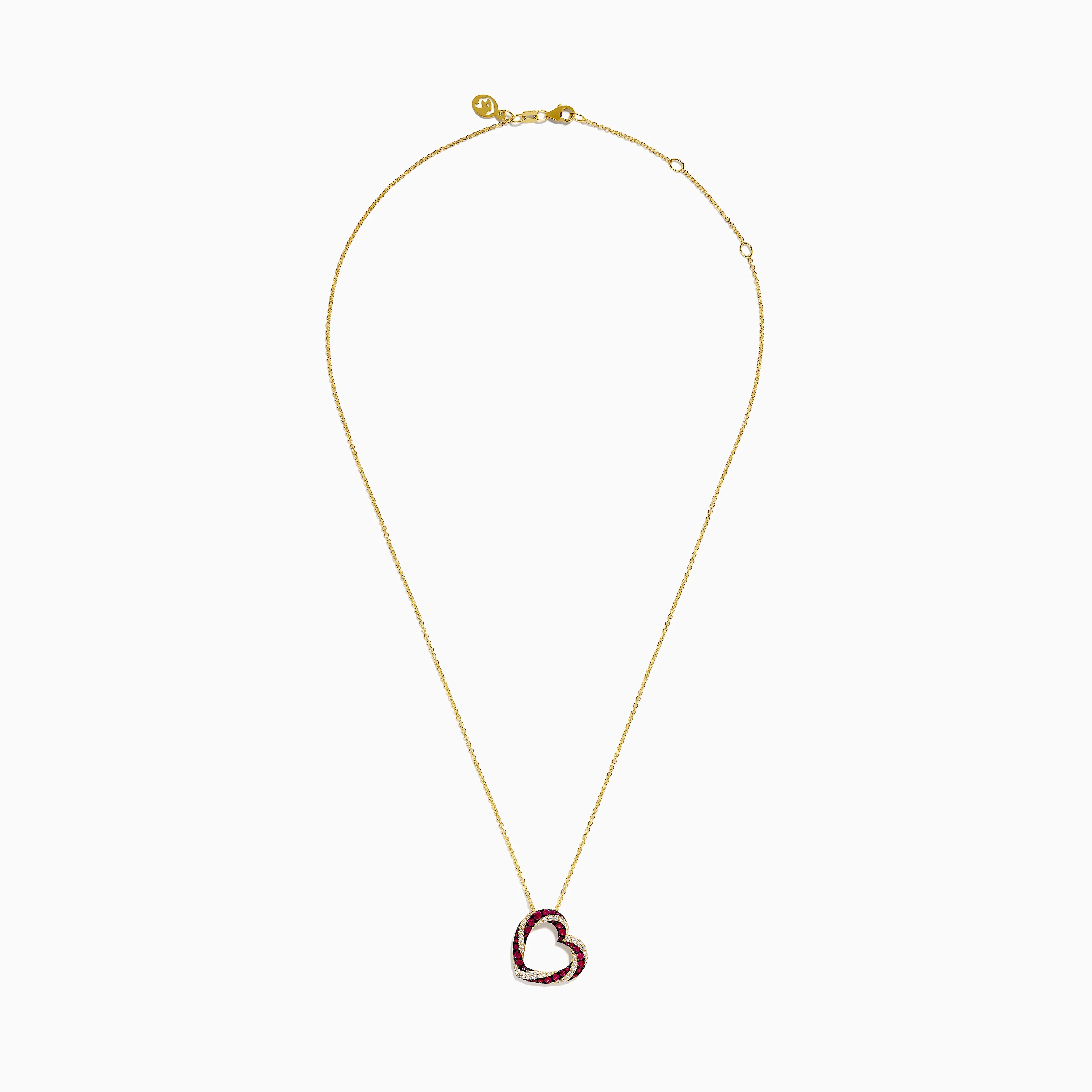 14K Yellow Gold Ruby and Diamond Pave Heart Pendant - Image 3