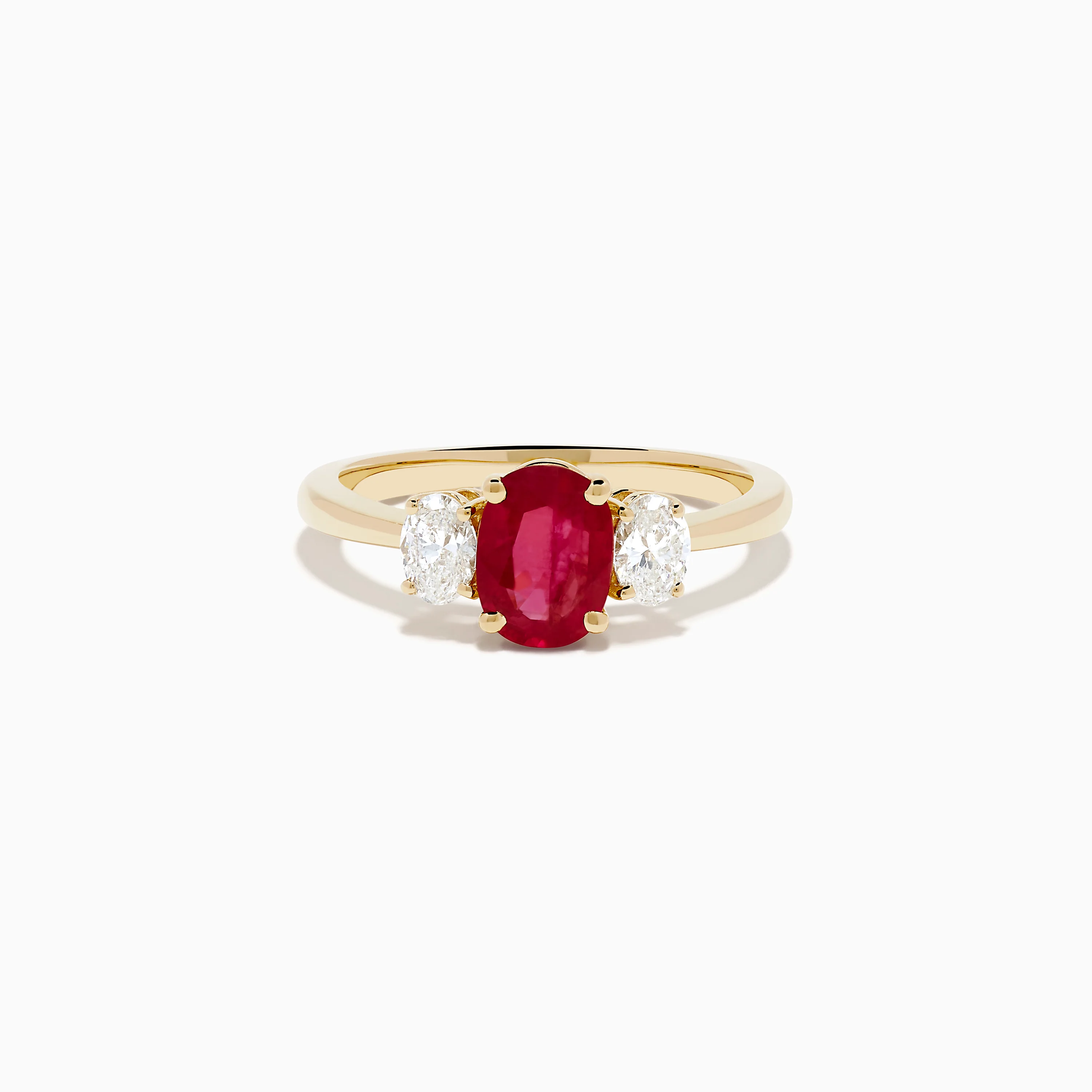 14K Yellow Gold Ruby and Diamond Three-Stone Ring
