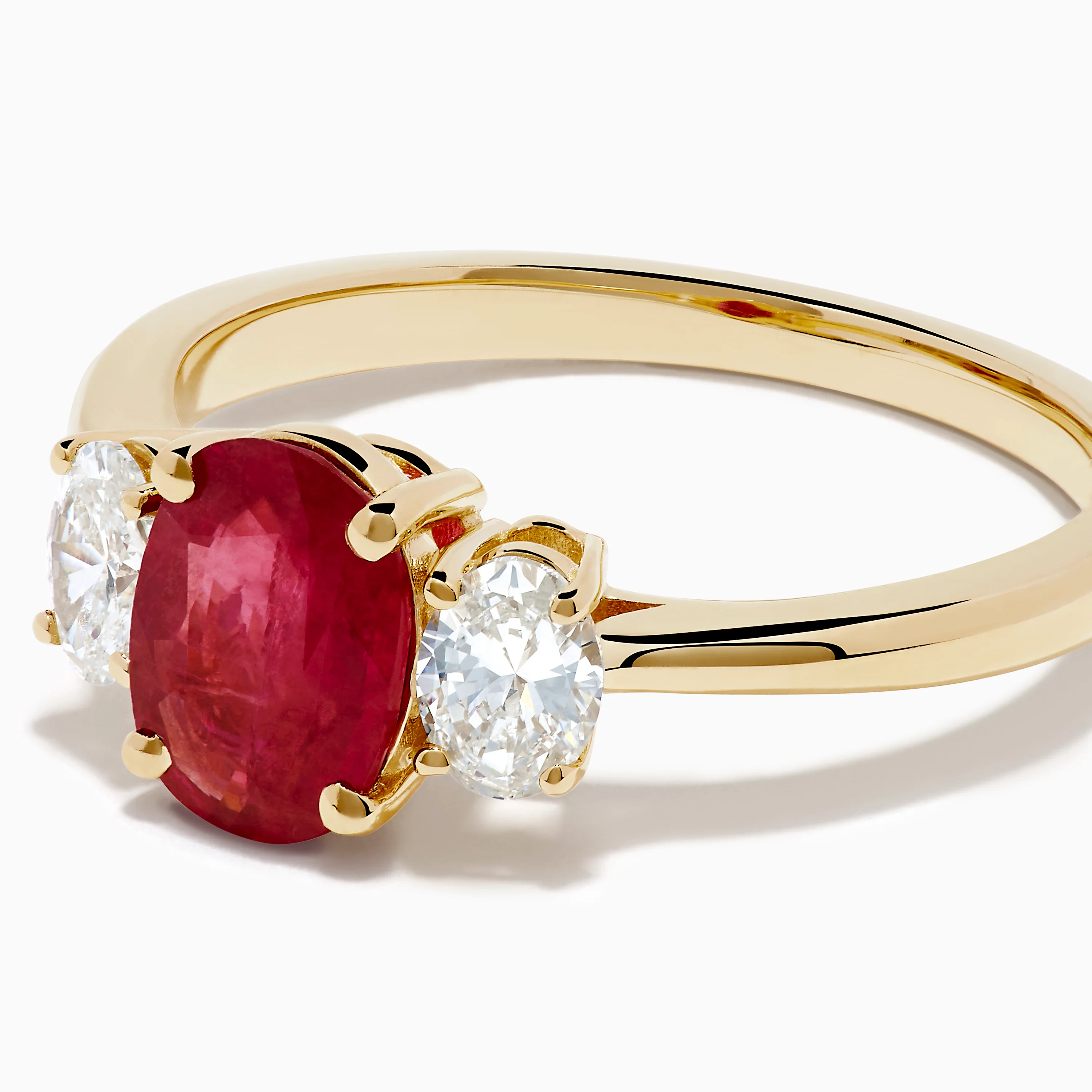 14K Yellow Gold Ruby and Diamond Three-Stone Ring - Image 2