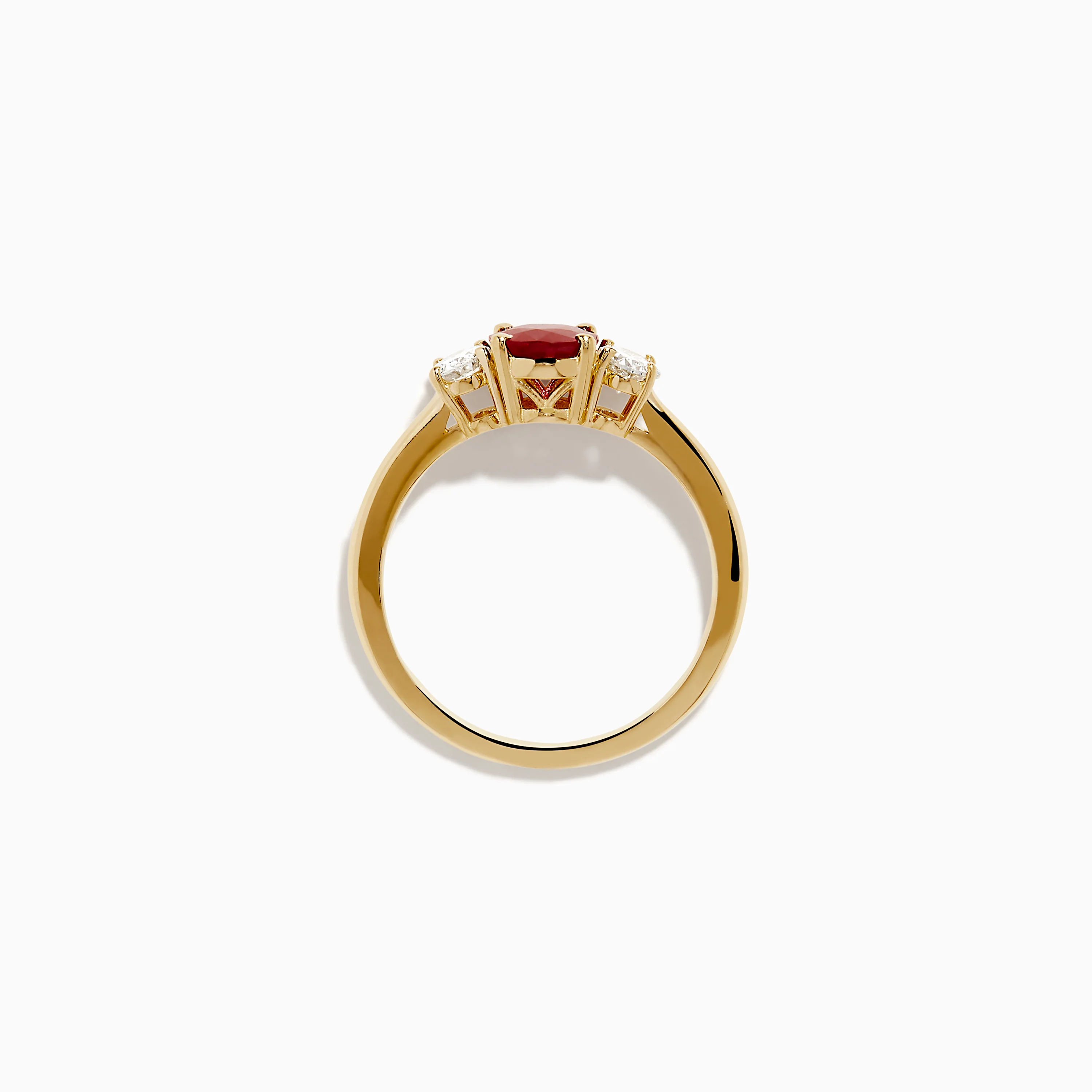 14K Yellow Gold Ruby and Diamond Three-Stone Ring - Image 3