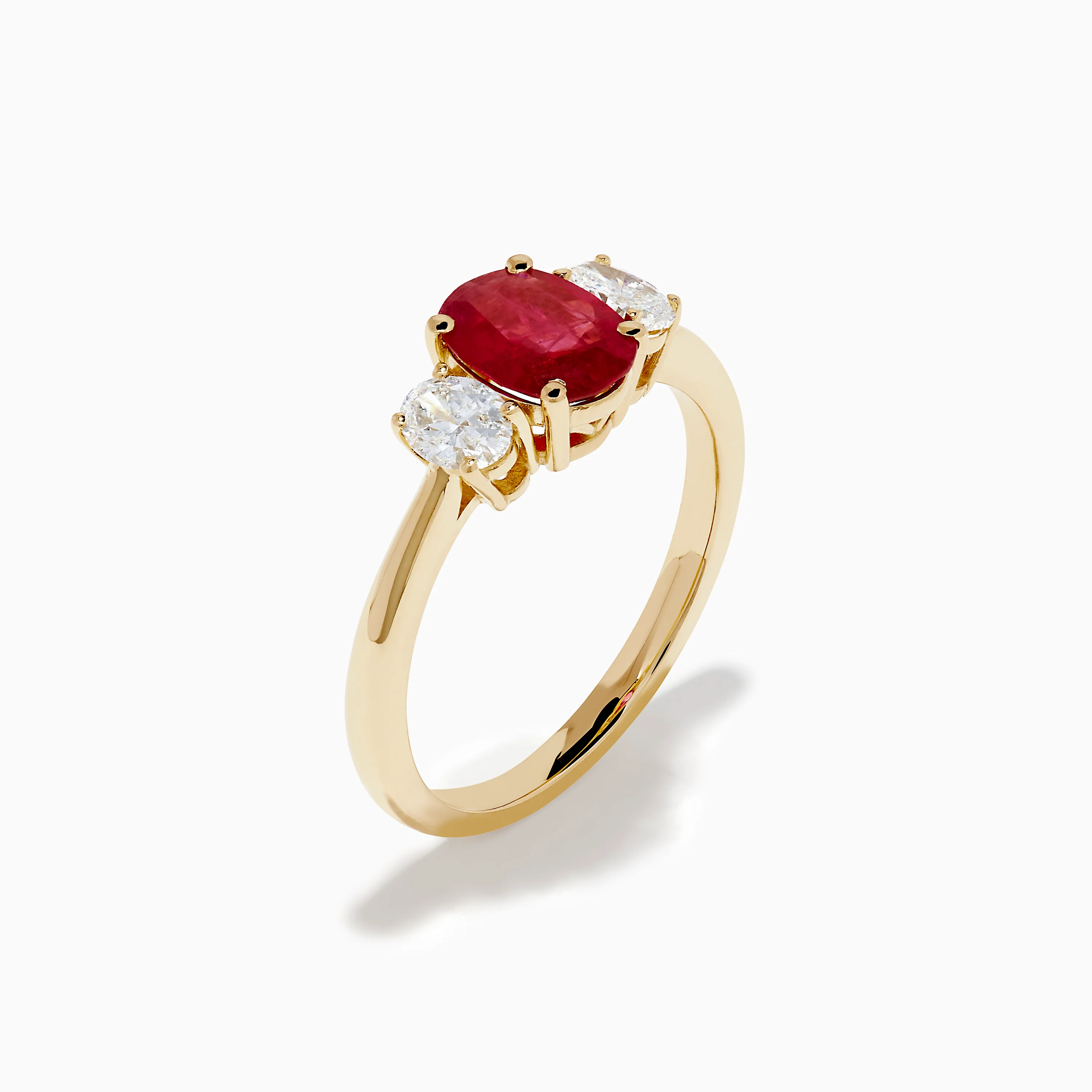 14K Yellow Gold Ruby and Diamond Three-Stone Ring - Image 4