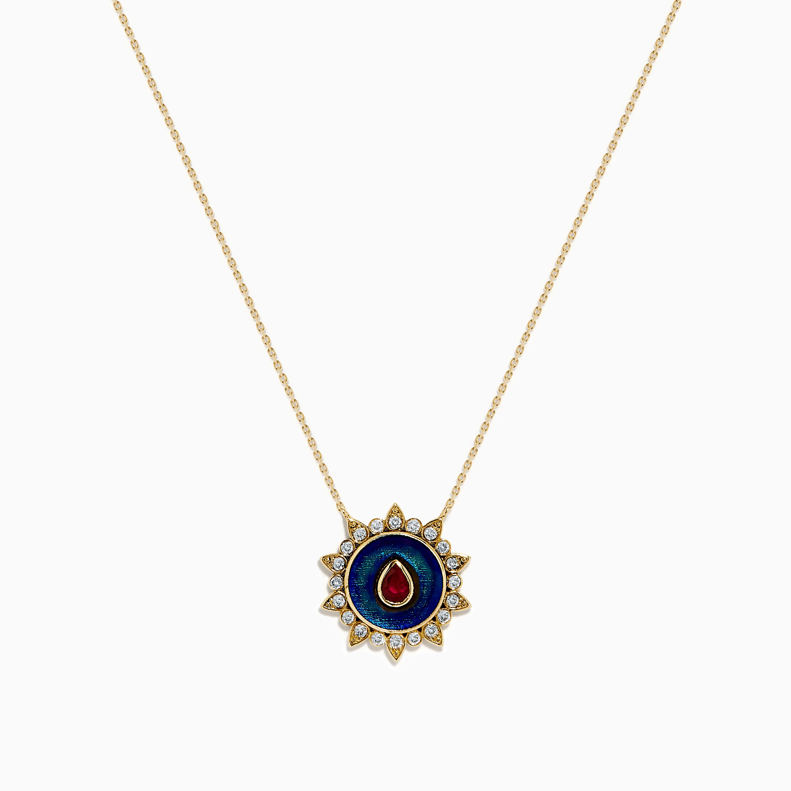 14K Yellow Gold Ruby, Diamond, and Enamel Pendant