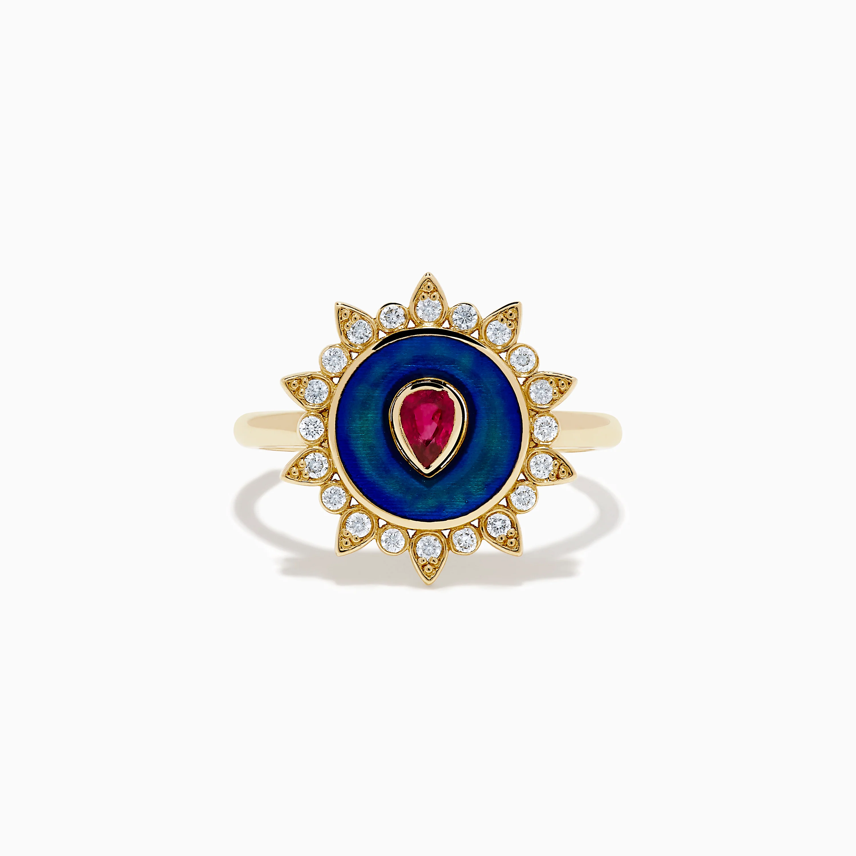 14K Yellow Gold Ruby, Diamond, and Enamel Ring