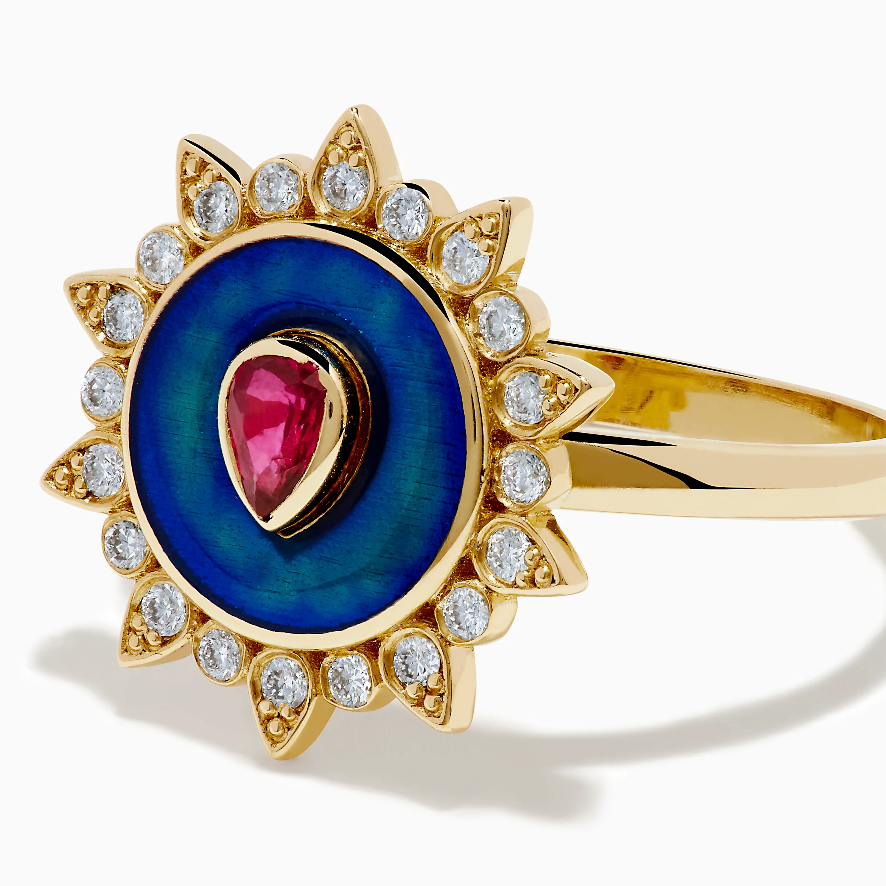 14K Yellow Gold Ruby, Diamond, and Enamel Ring - Image 2