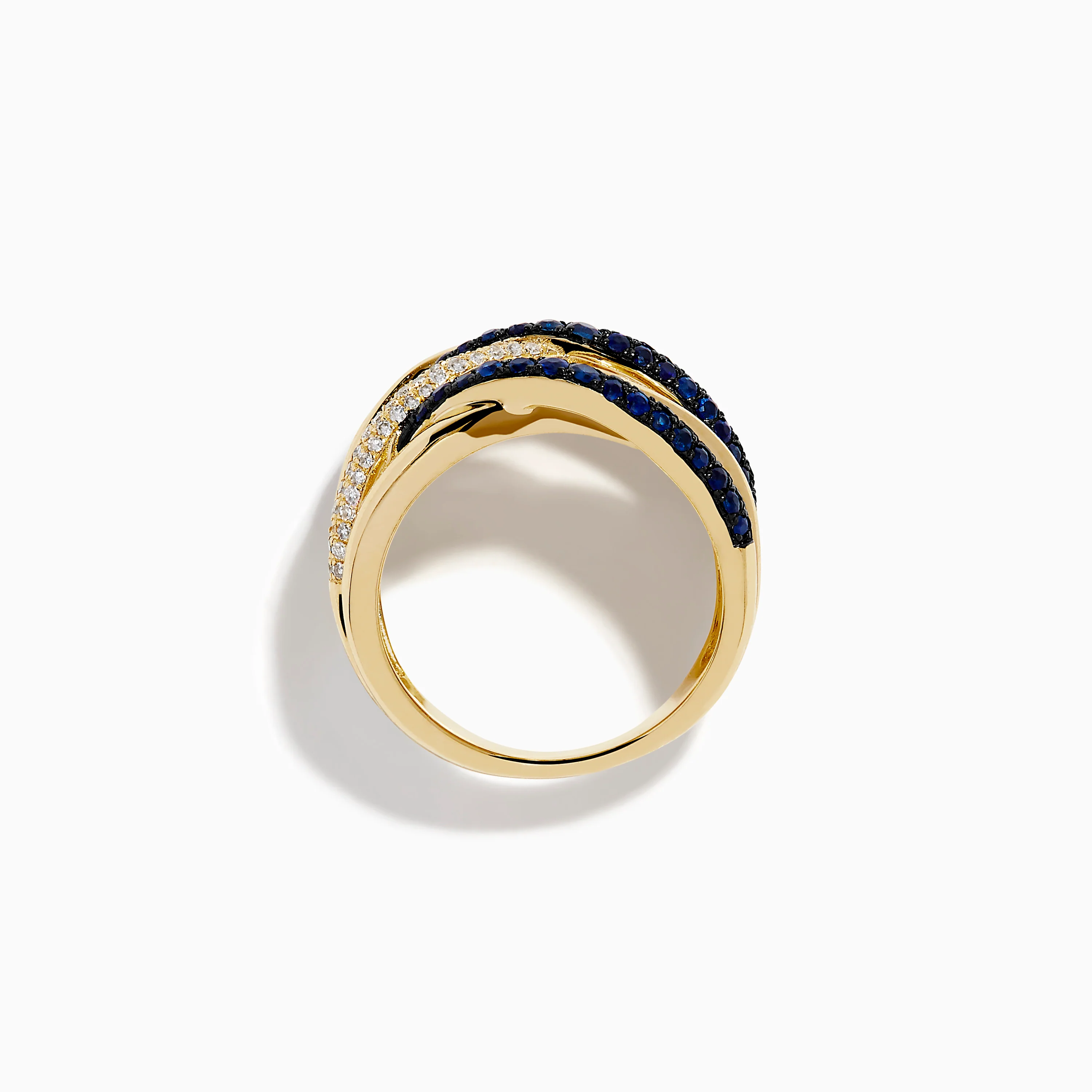 14K Yellow Gold Sapphire and Diamond Crossover Ring - Image 3