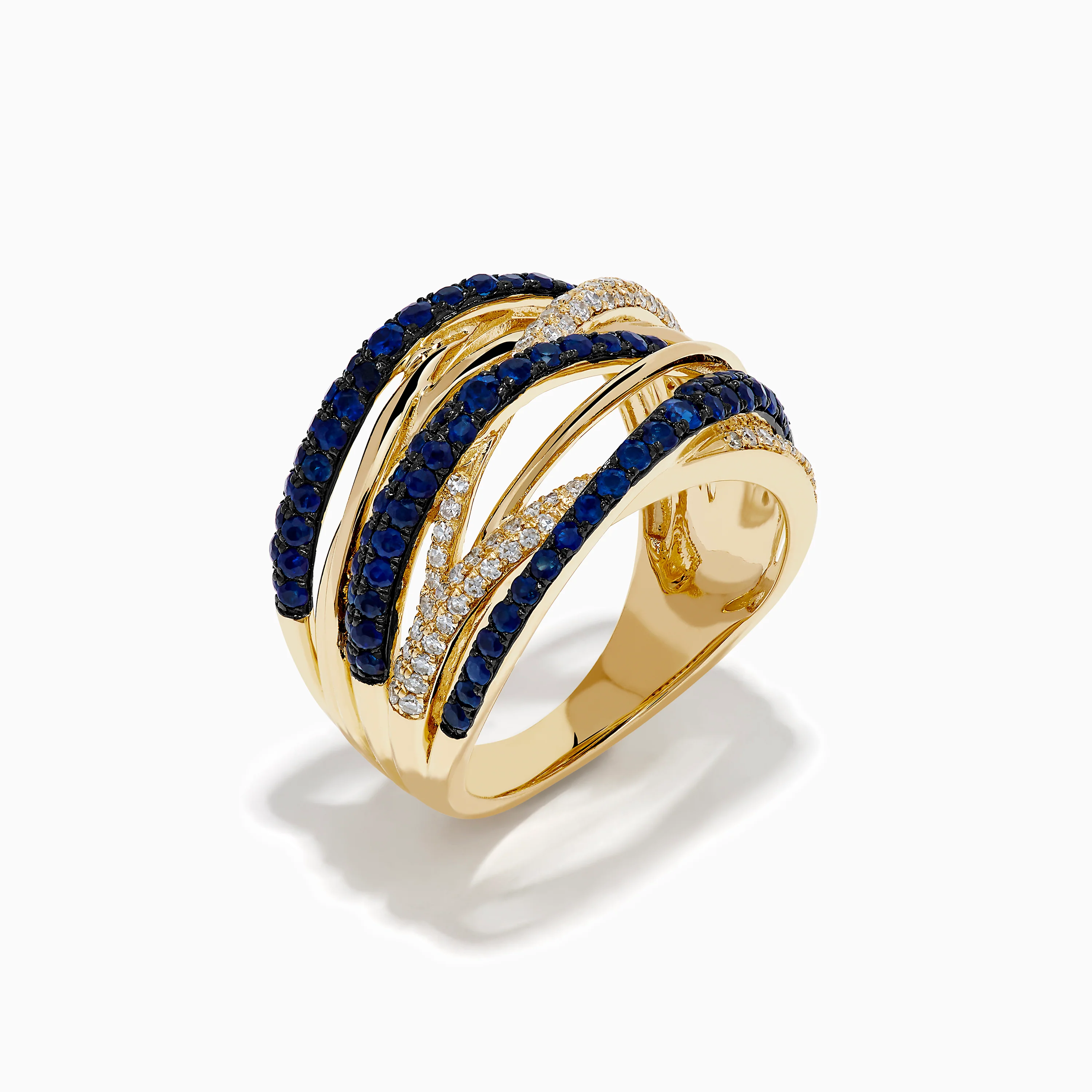 14K Yellow Gold Sapphire and Diamond Crossover Ring - Image 4