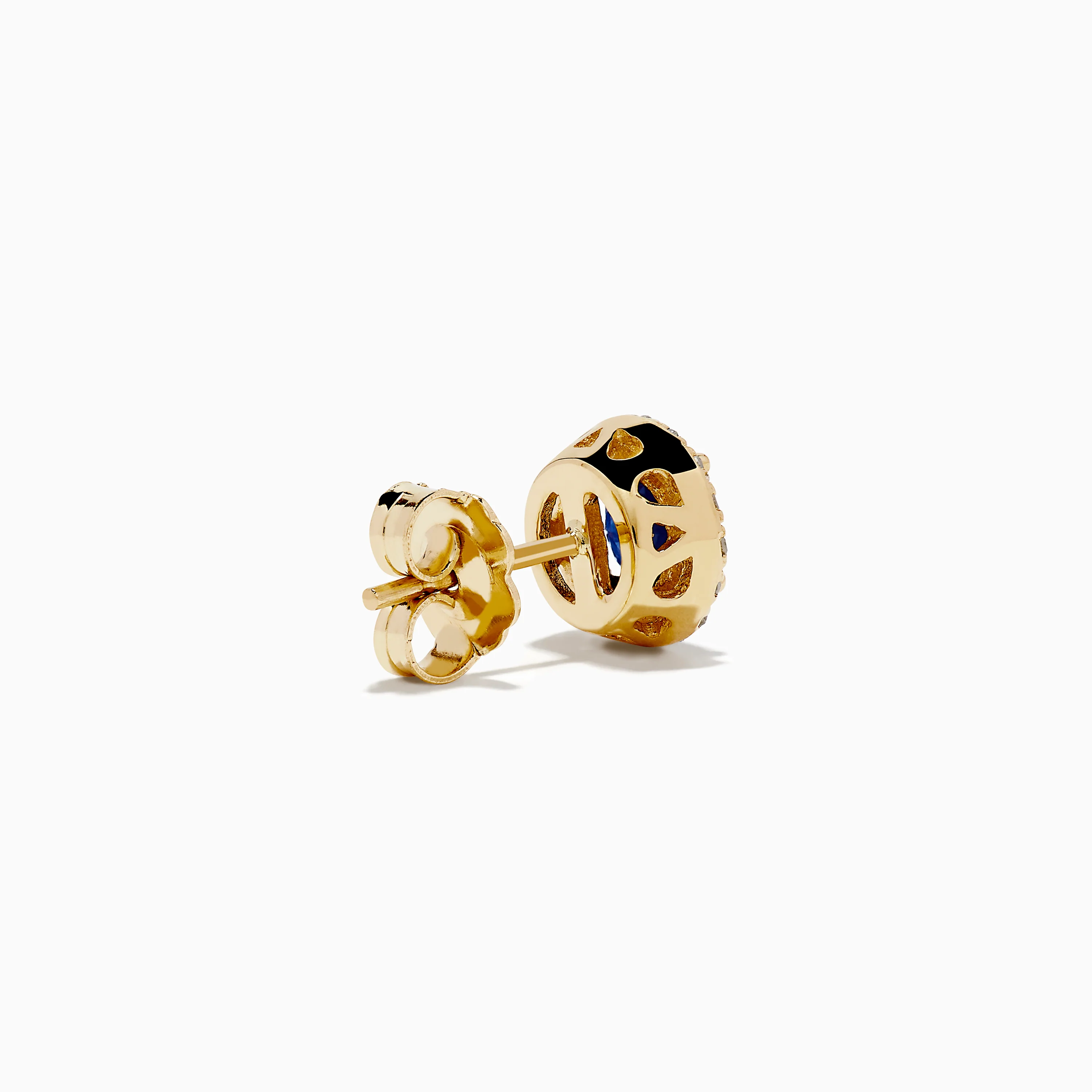 14K Yellow Gold Sapphire and Diamond Halo Stud Earrings - Image 4