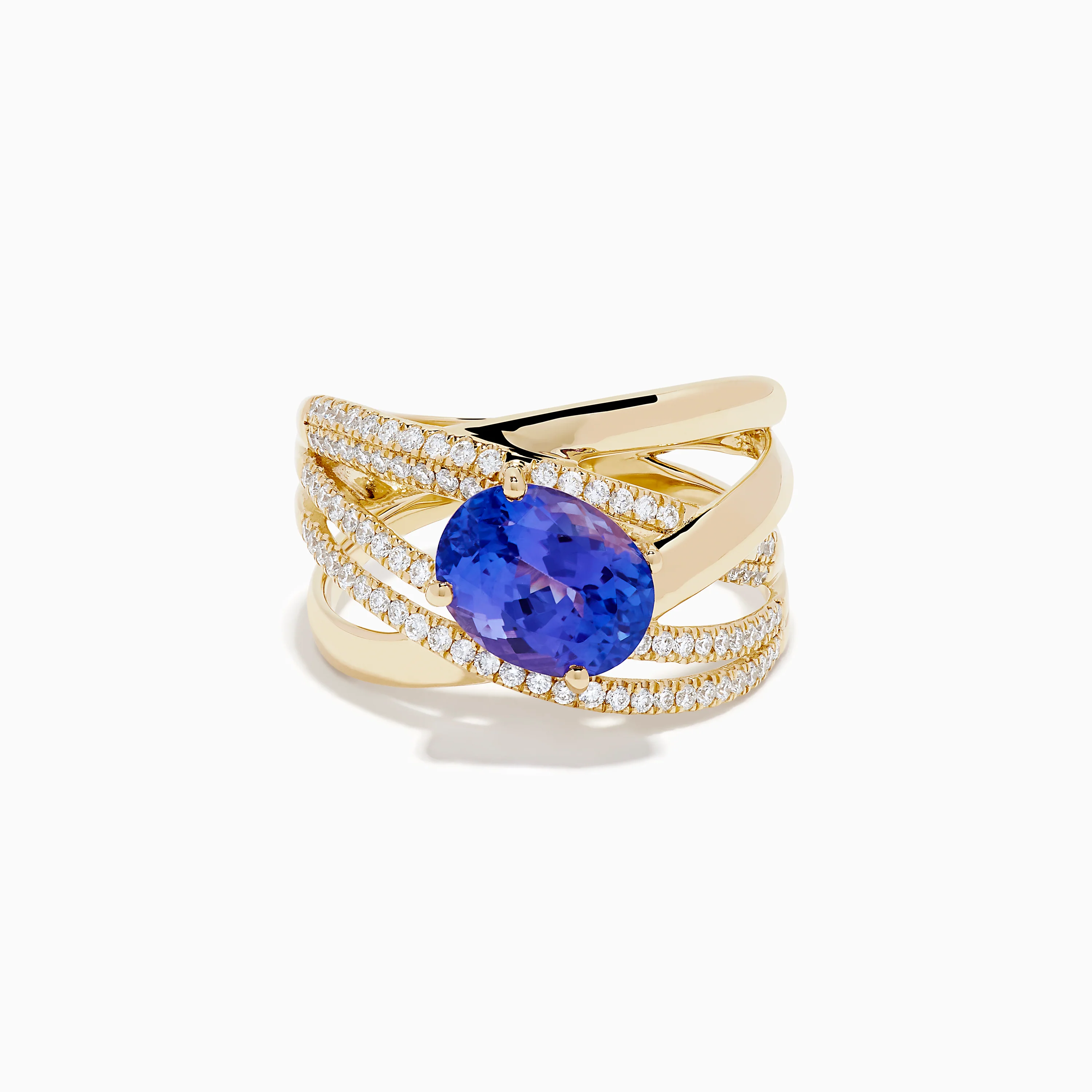14K Yellow Gold Tanzanite and Diamond Crossover Ring
