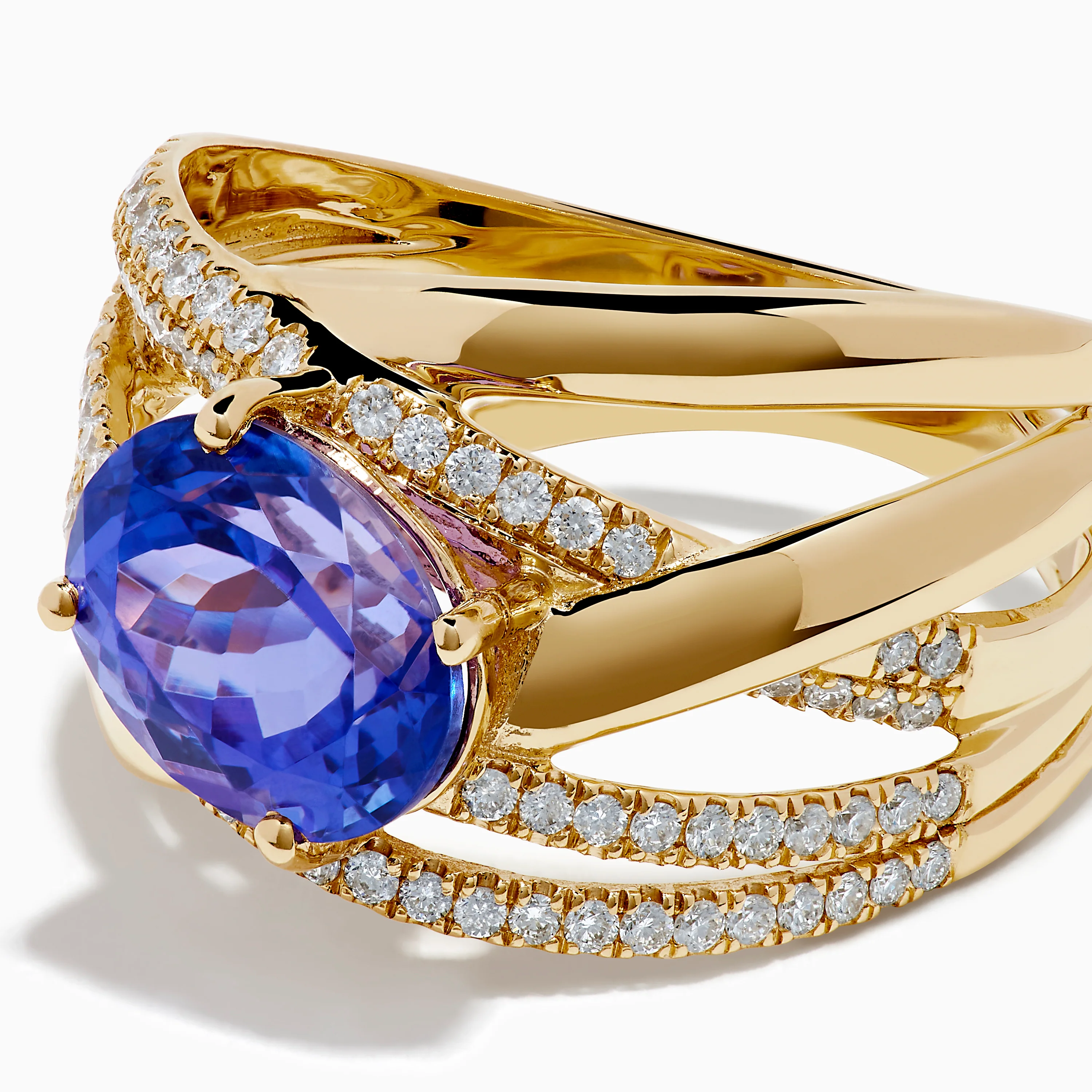 14K Yellow Gold Tanzanite and Diamond Crossover Ring - Image 2