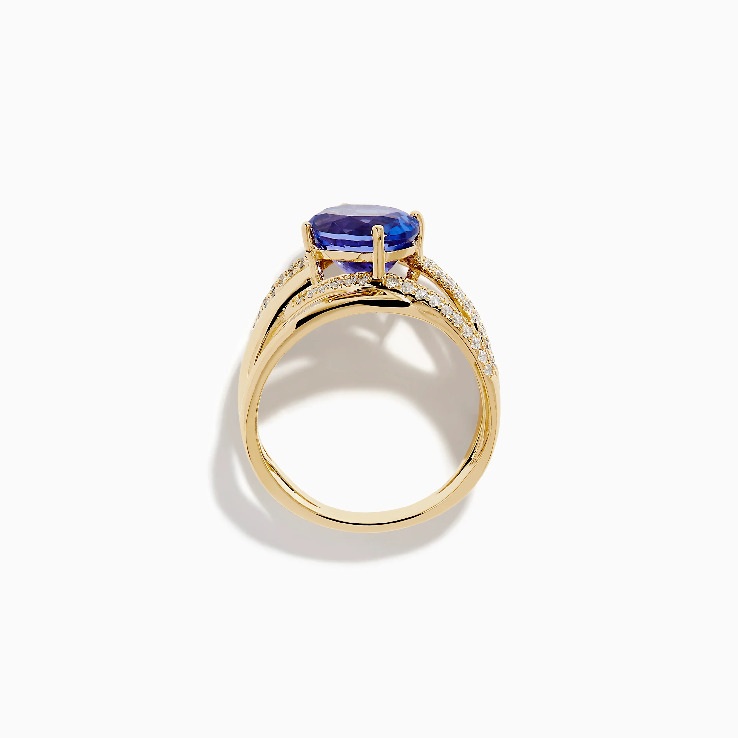 14K Yellow Gold Tanzanite and Diamond Crossover Ring - Image 3
