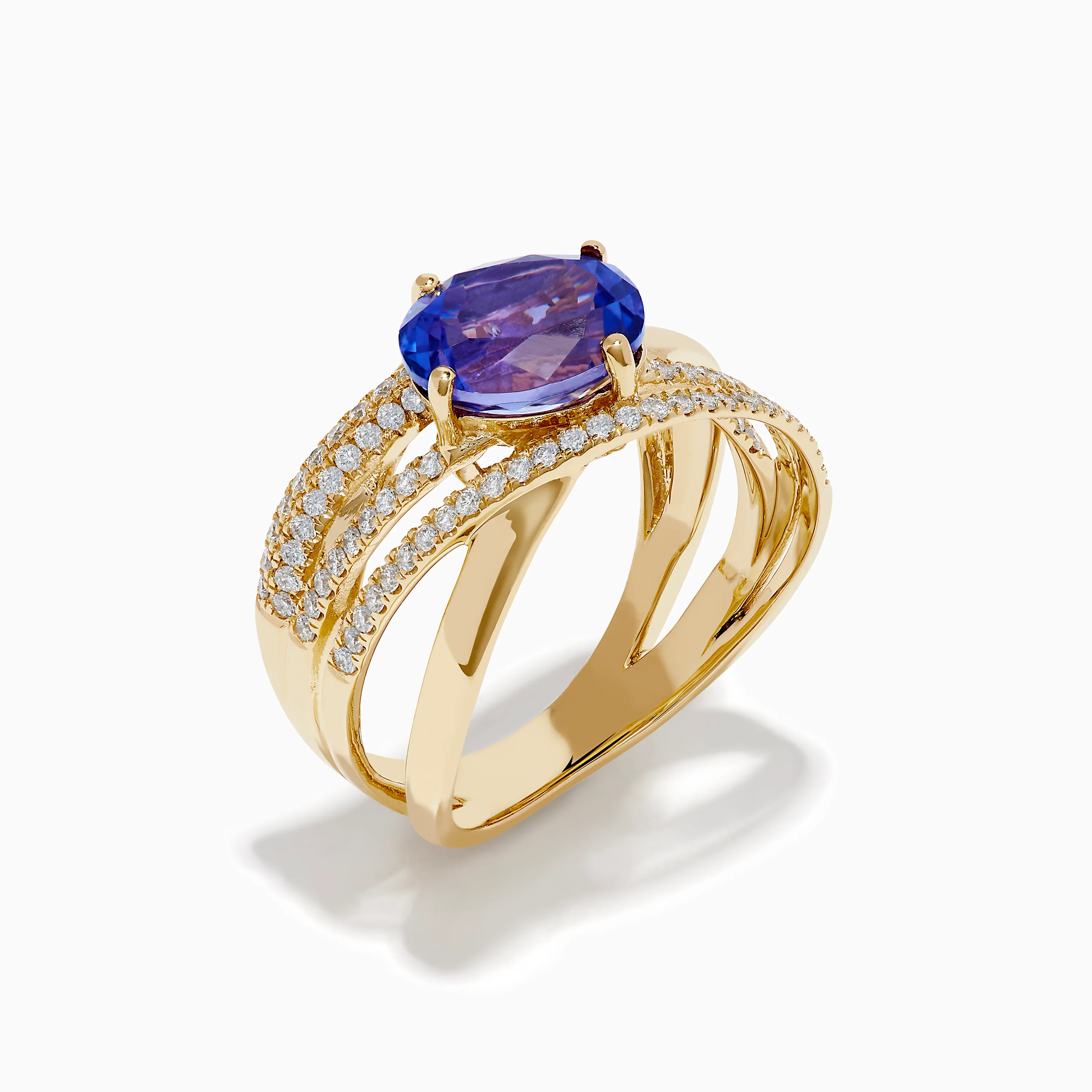 14K Yellow Gold Tanzanite and Diamond Crossover Ring - Image 4