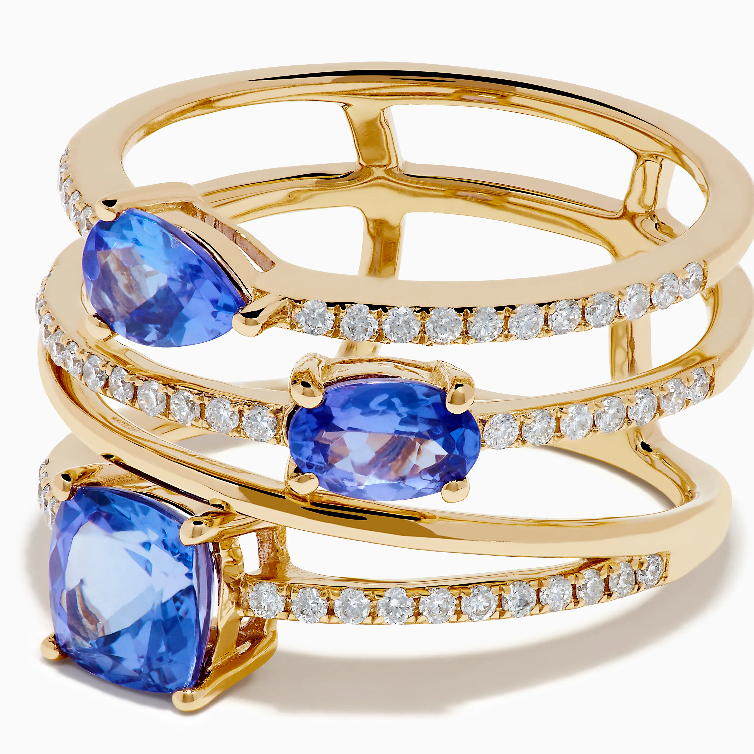 14K Yellow Gold Tanzanite and Diamond Multi-Row Statement Ring - Image 2