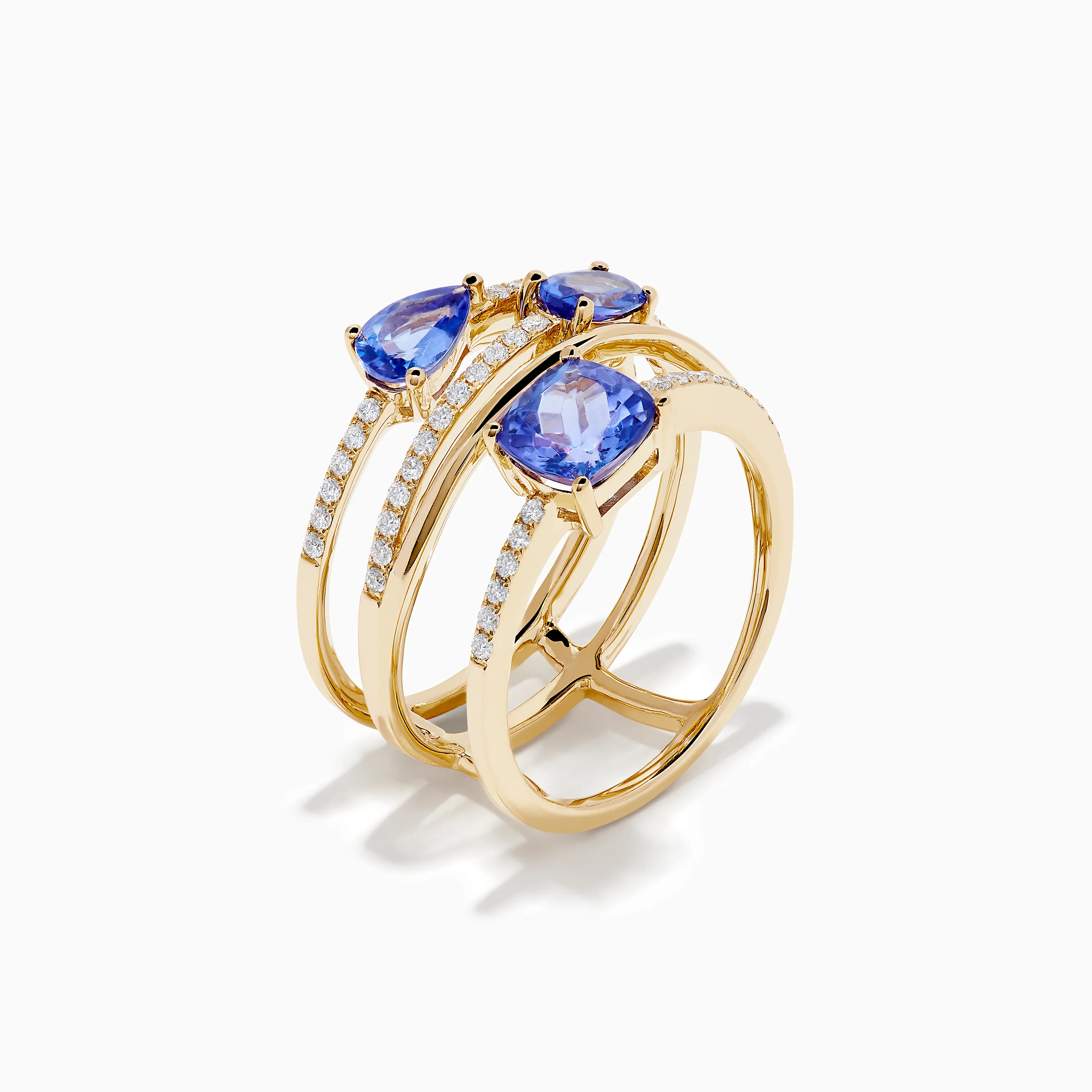14K Yellow Gold Tanzanite and Diamond Multi-Row Statement Ring - Image 4
