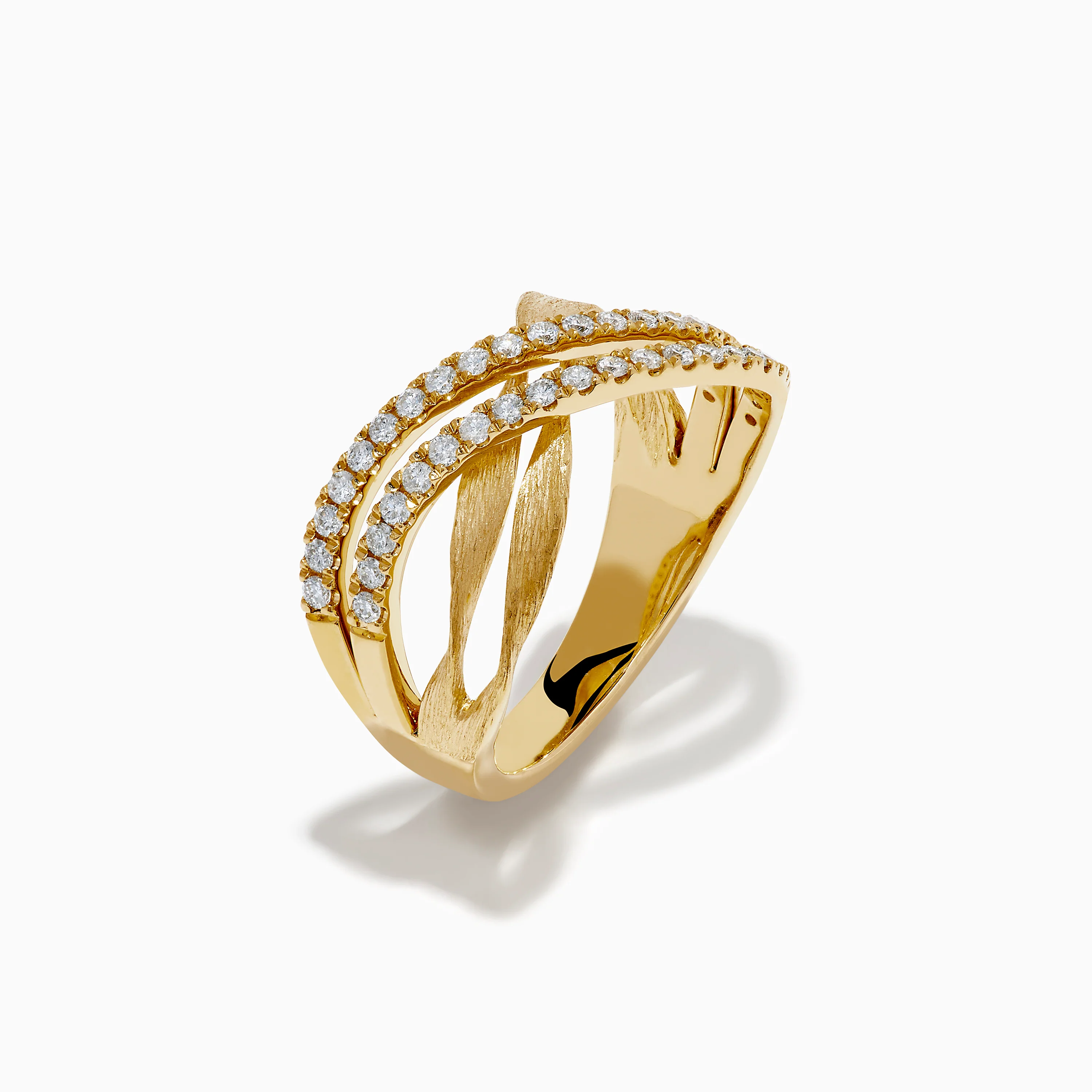 14K Yellow Gold Textured Crisscross Diamond Ring - Image 4