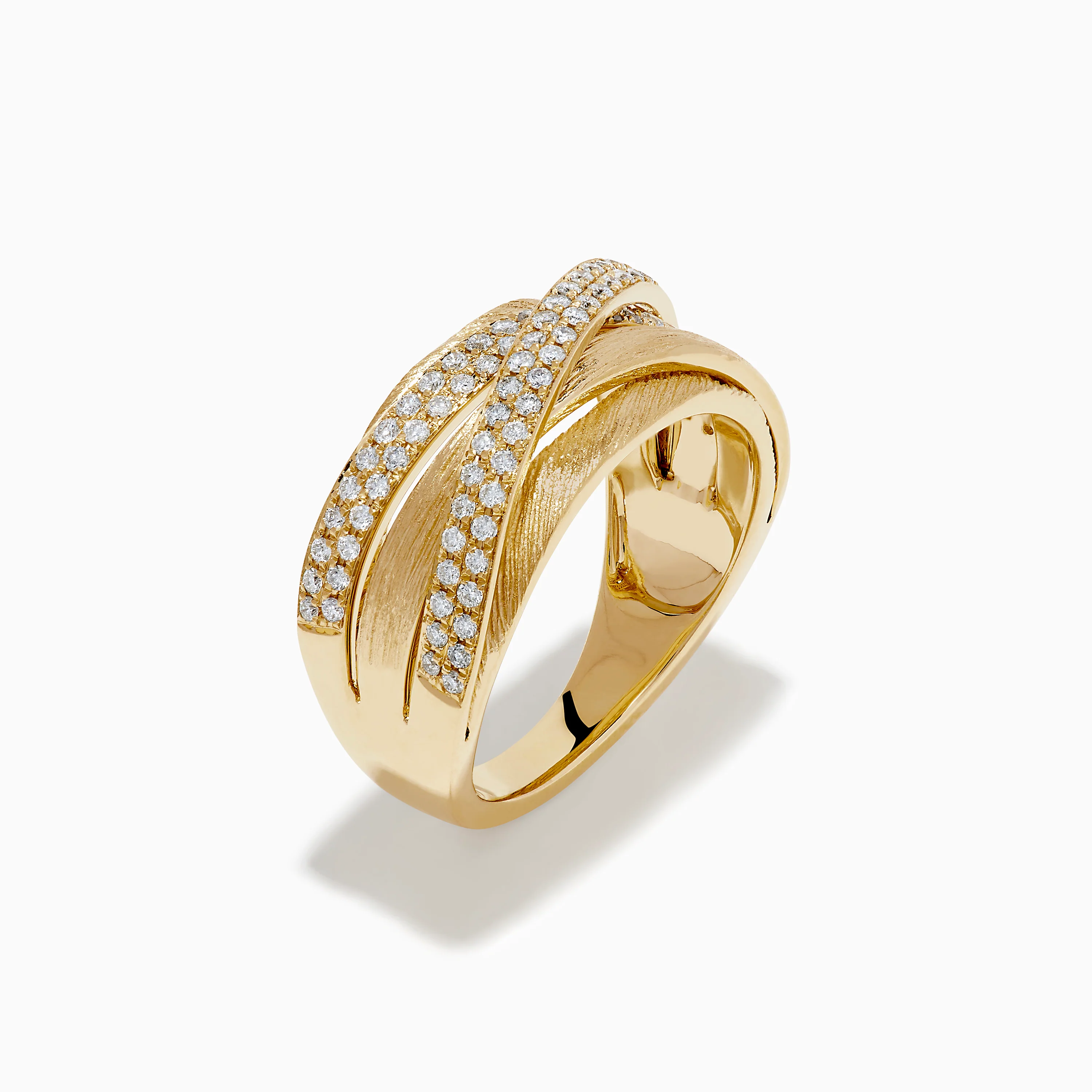 14K Yellow Gold Textured Diamond Crossover Ring - Image 4