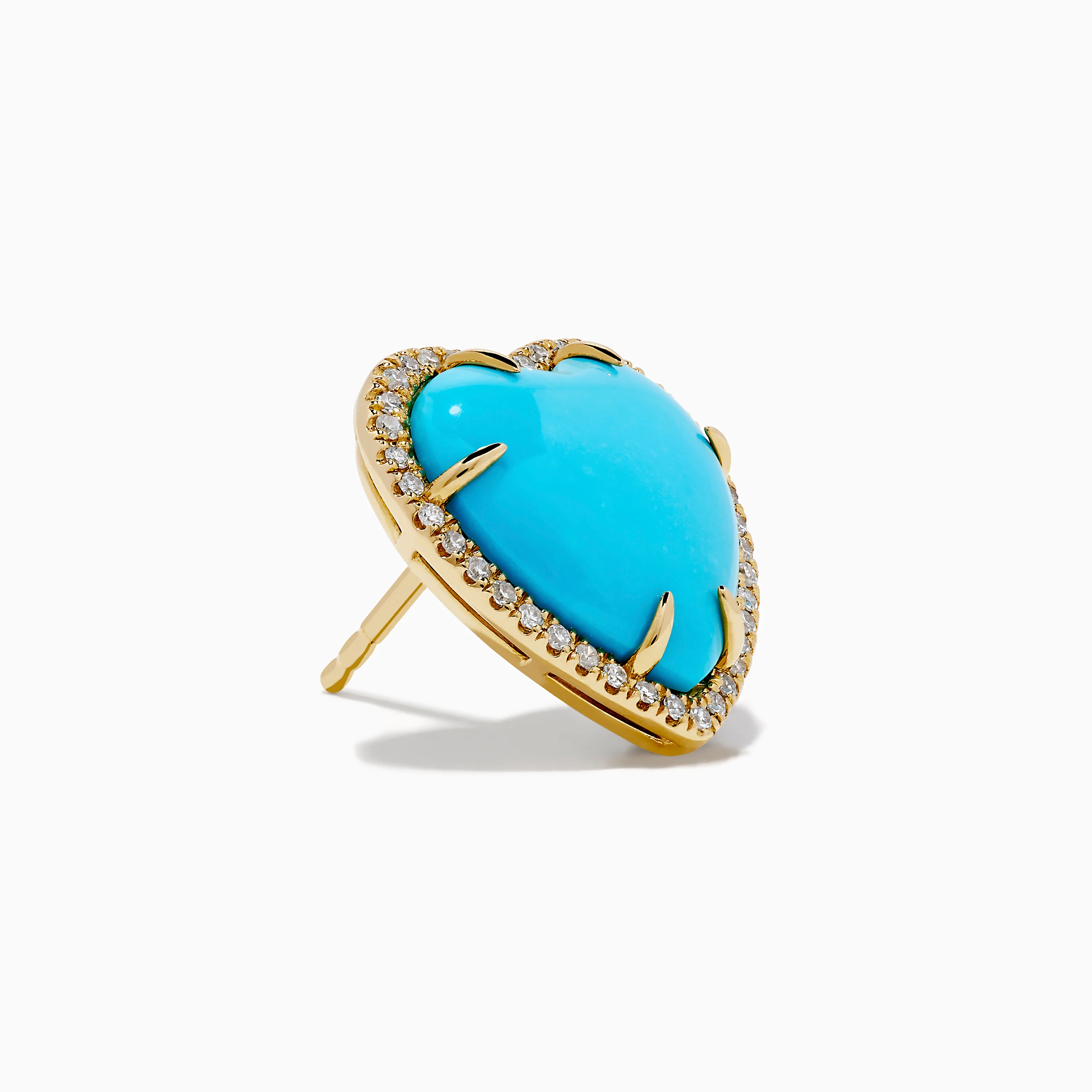 14K Yellow Gold Turquoise and Diamond Heart Earrings - Image 3