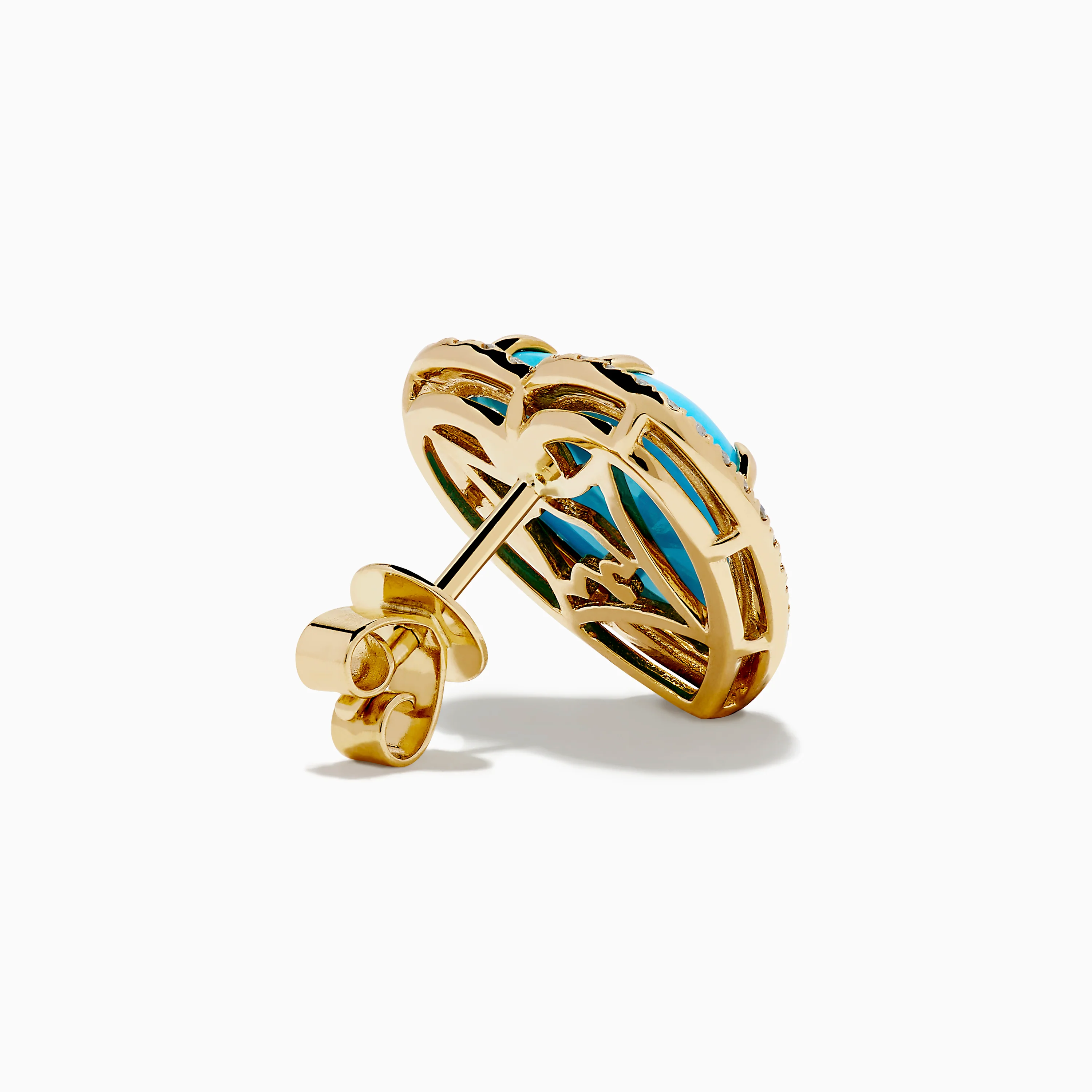 14K Yellow Gold Turquoise and Diamond Heart Earrings - Image 4