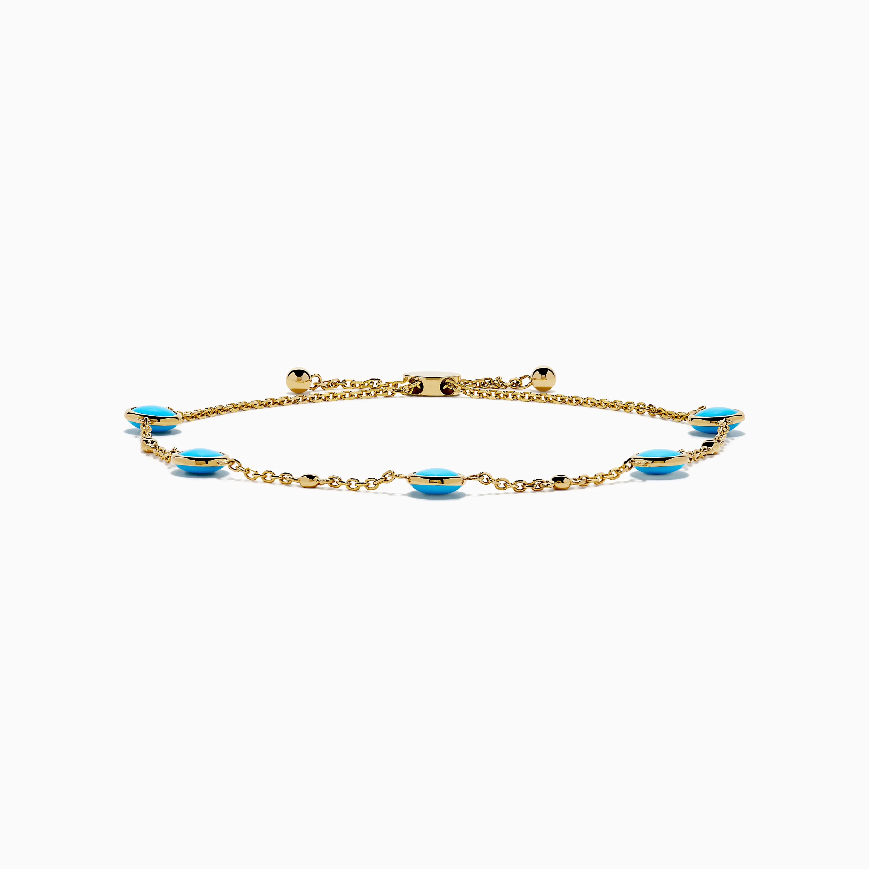 14K Yellow Gold Turquoise and Diamond Station Bolo Bracelet - Image 3