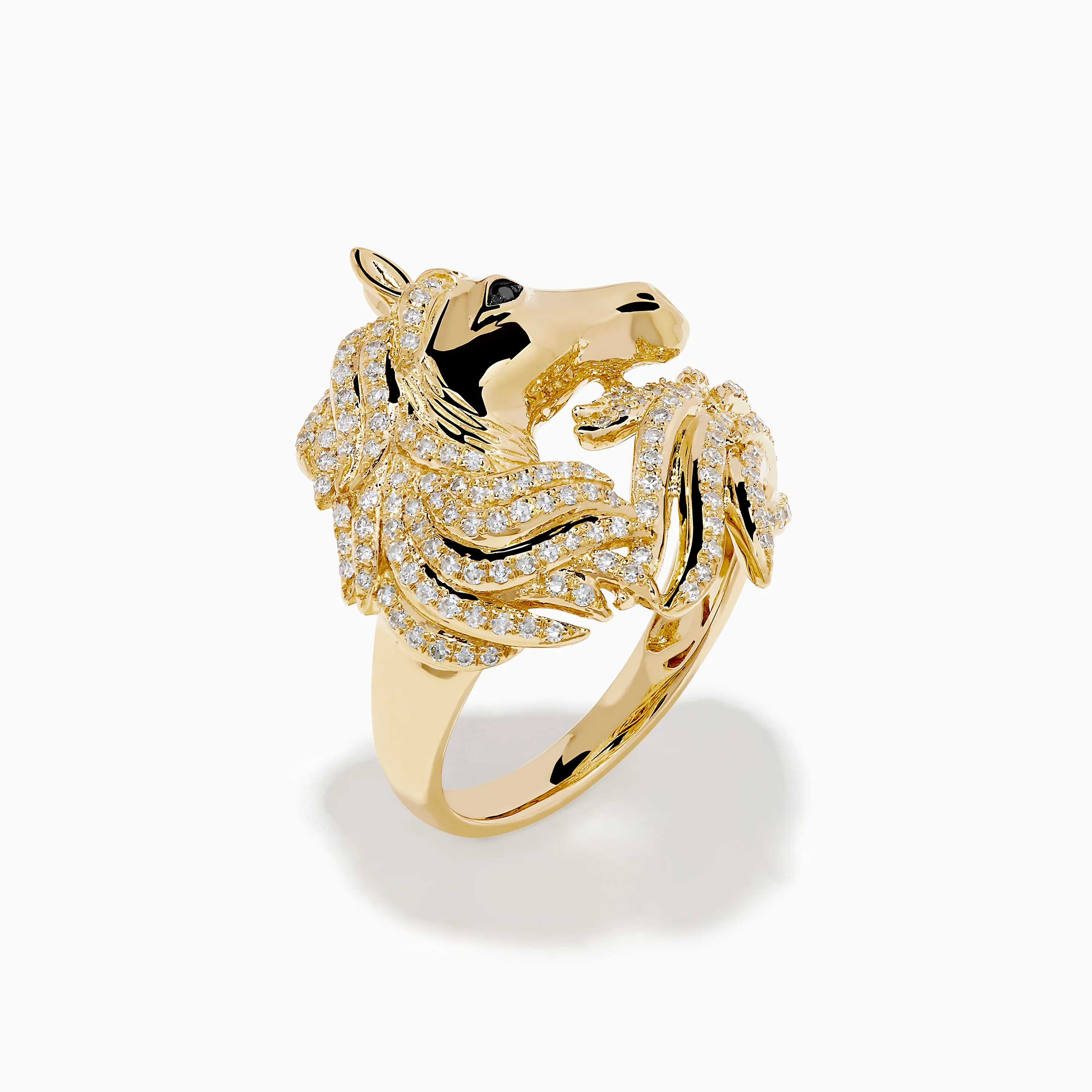 14K Yellow Gold White and Black Diamond Horse Ring - Image 4