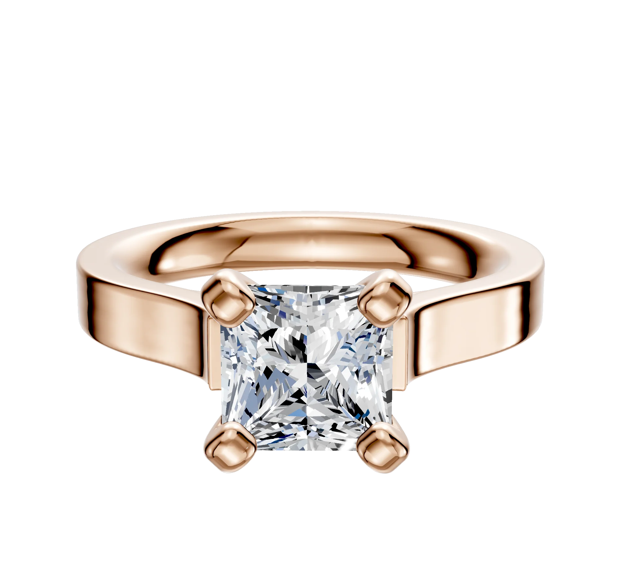 18K Rose Gold 4 Prong Cathedral Flat 3.0mm Engagement Ring