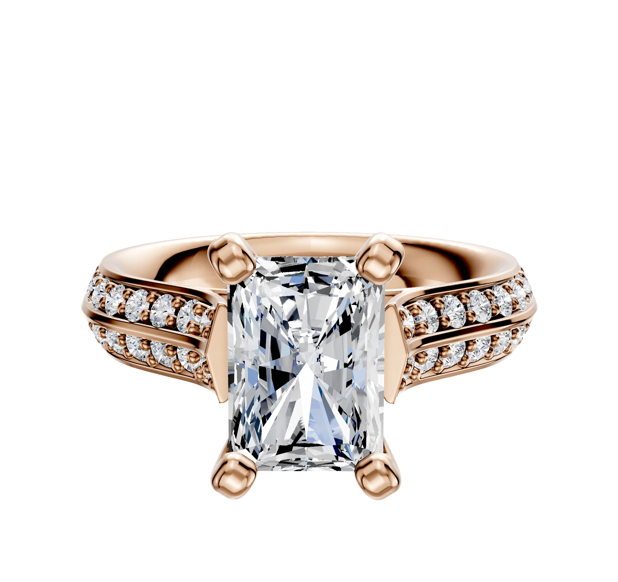 18K Rose Gold 4 Prong Cathedral Knife Edge 1-Row-Pave 2.5mm Engagement Ring