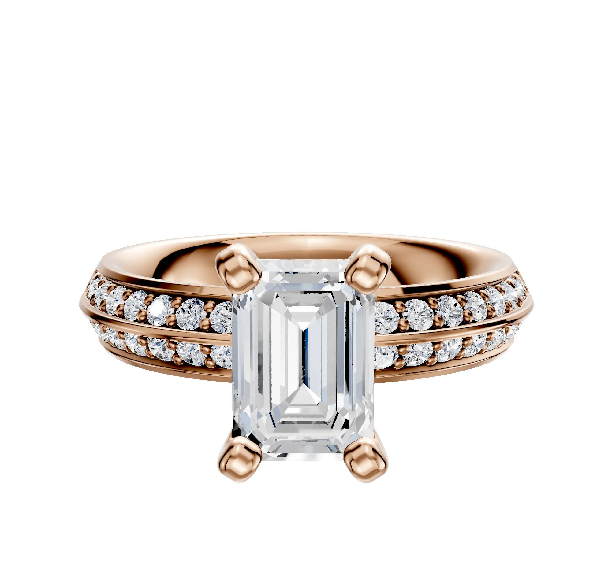 18K Rose Gold 4 Prong Classic Knife Edge 1-Row-Pave 2.5mm Engagement Ring