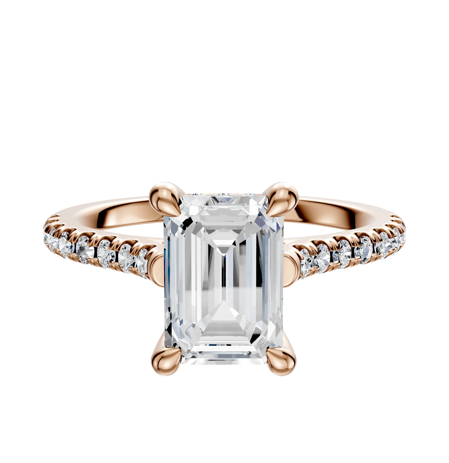 18K Rose Gold 4 Prong Hidden Halo Cathedral Dome 1-Row-Pave 2.5mm Engagement Ring