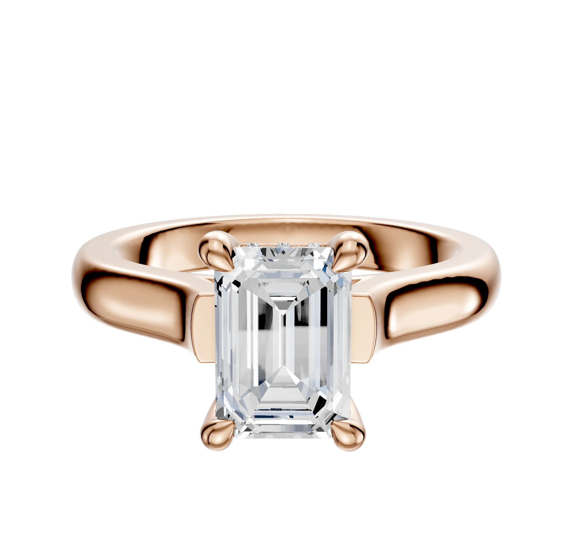 18K Rose Gold 4 Prong Hidden Halo Cathedral Dome 3.0mm Engagement Ring