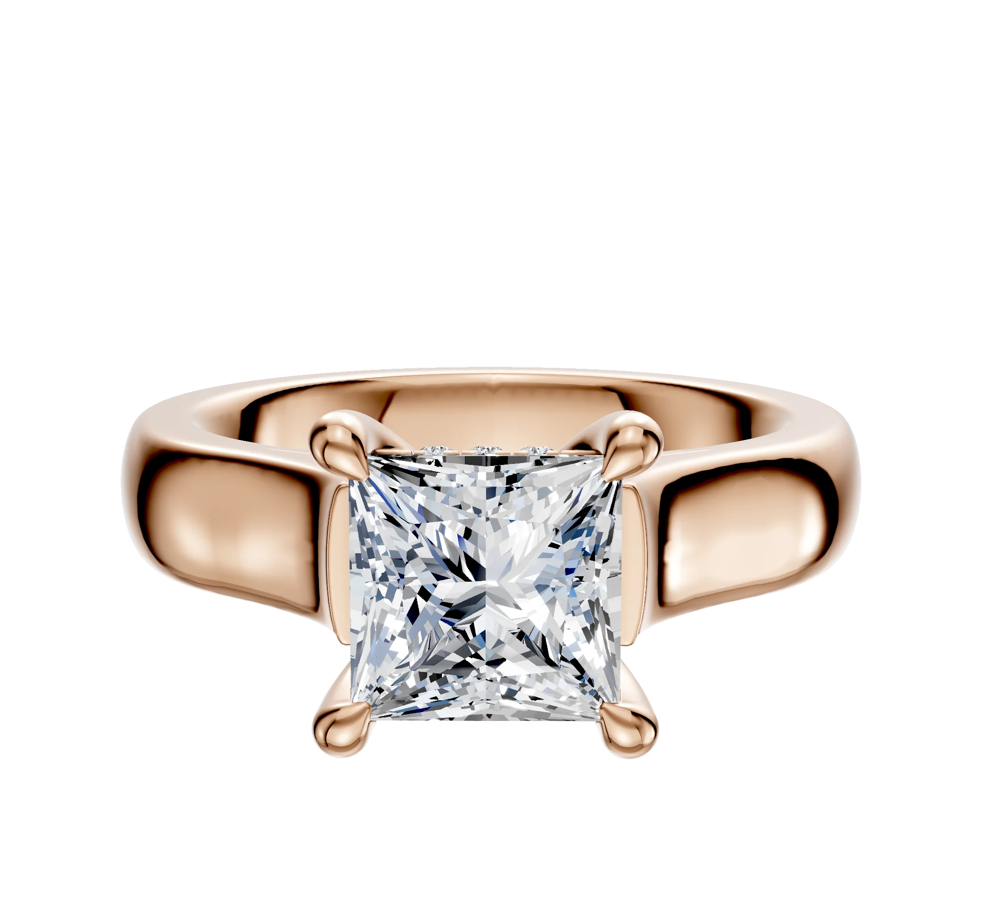 18K Rose Gold 4 Prong Hidden Halo Cathedral Dome 4.0mm Engagement Ring