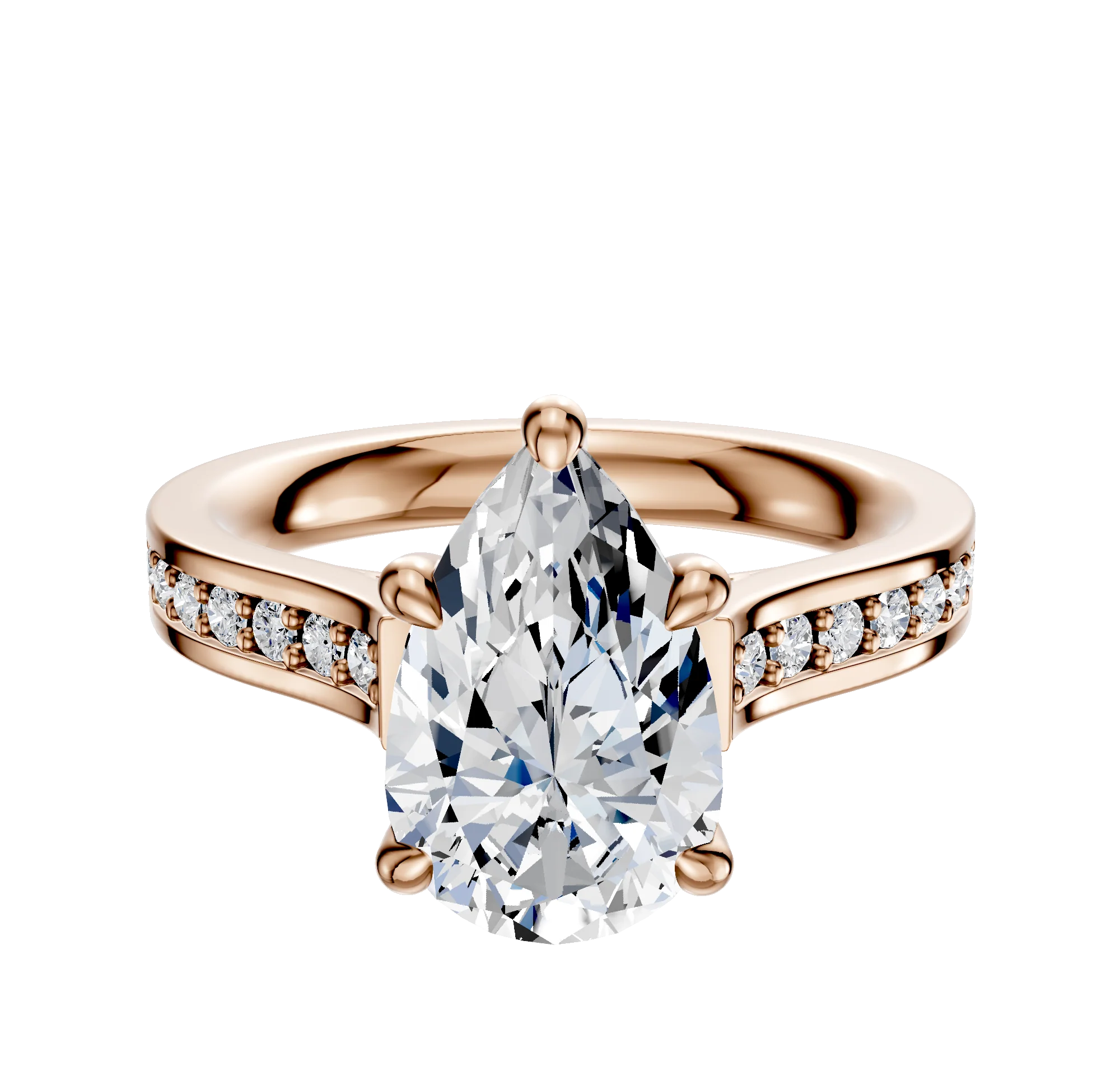 18K Rose Gold 4 Prong Hidden Halo Cathedral Flat 1-Row-Pave 2.5mm Engagement Ring
