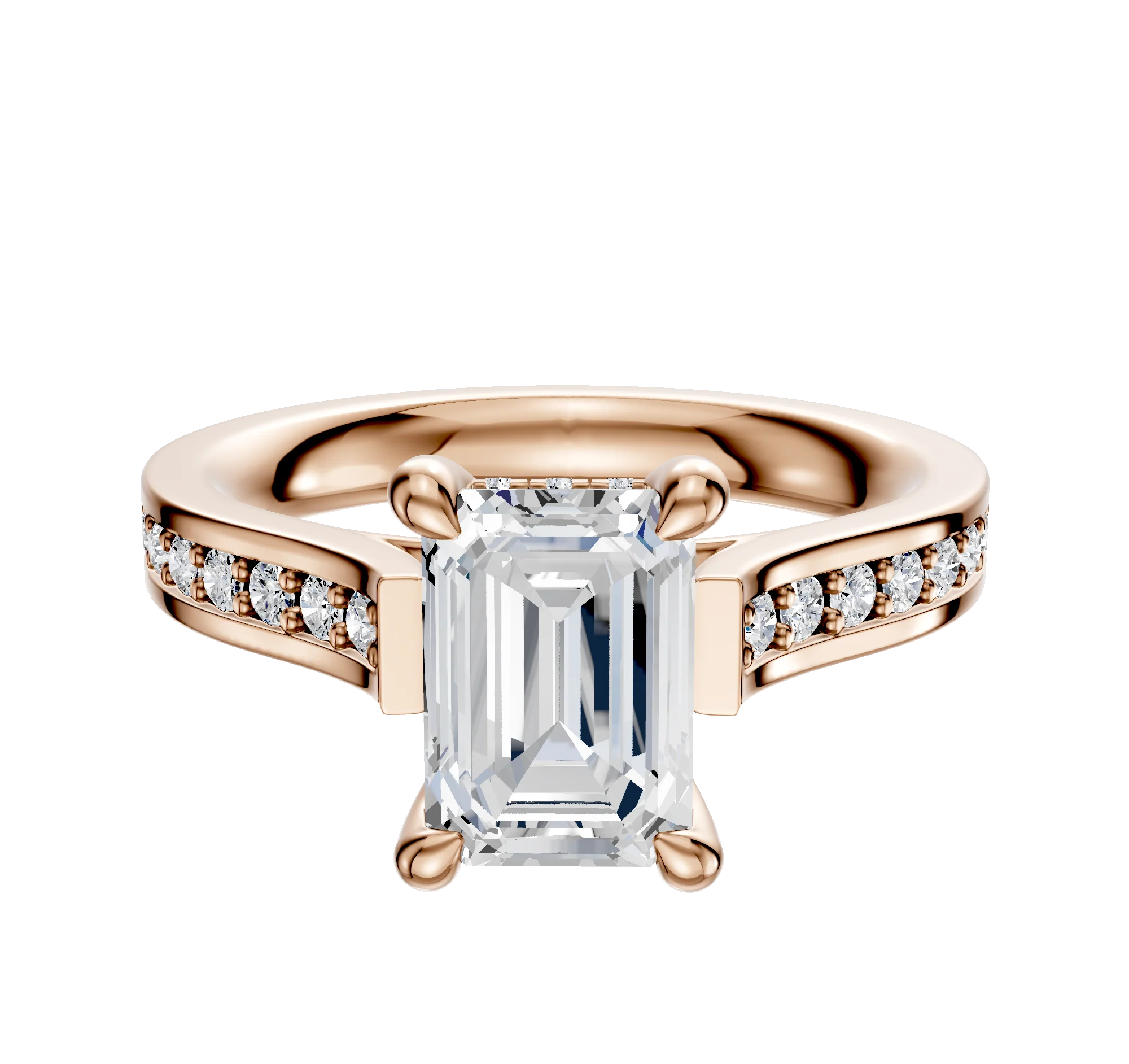 18K Rose Gold 4 Prong Hidden Halo Cathedral Flat 1-Row-Pave 2.5mm Engagement Ring