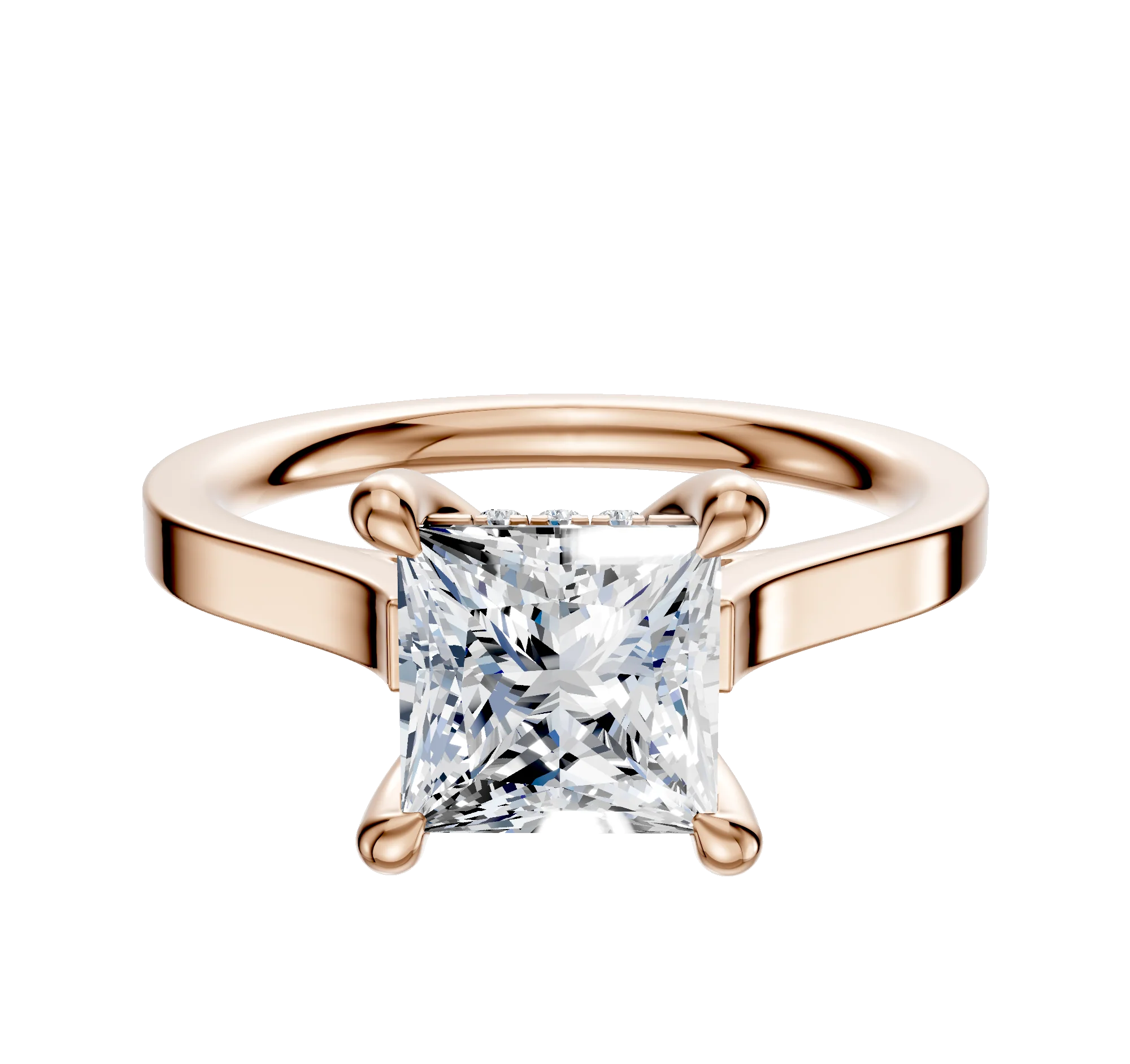 18K Rose Gold 4 Prong Hidden Halo Cathedral Flat 2.0mm Engagement Ring
