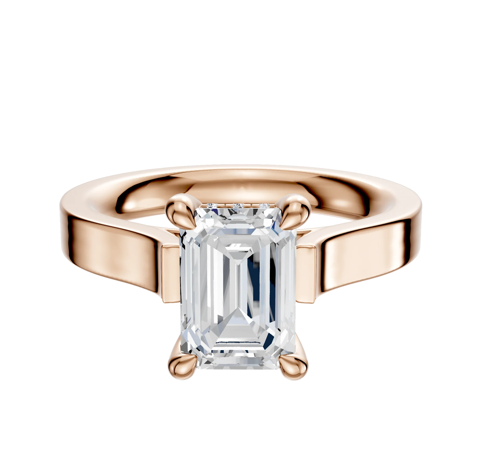 18K Rose Gold 4 Prong Hidden Halo Cathedral Flat 3.0mm Engagement Ring