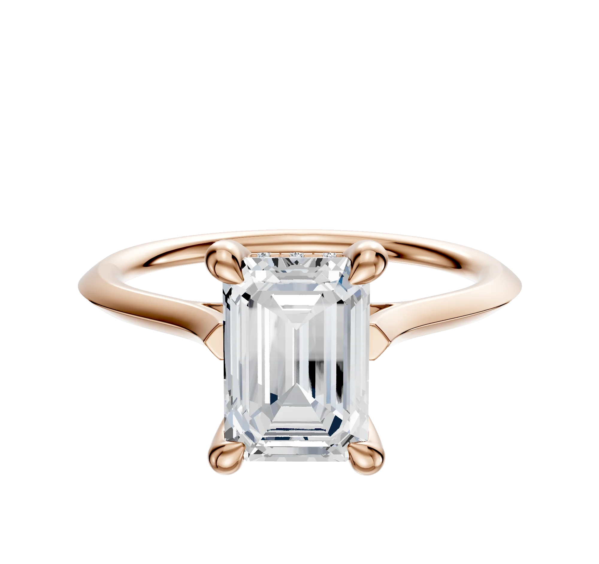 18K Rose Gold 4 Prong Hidden Halo Cathedral Knife Edge 1.5mm Engagement Ring