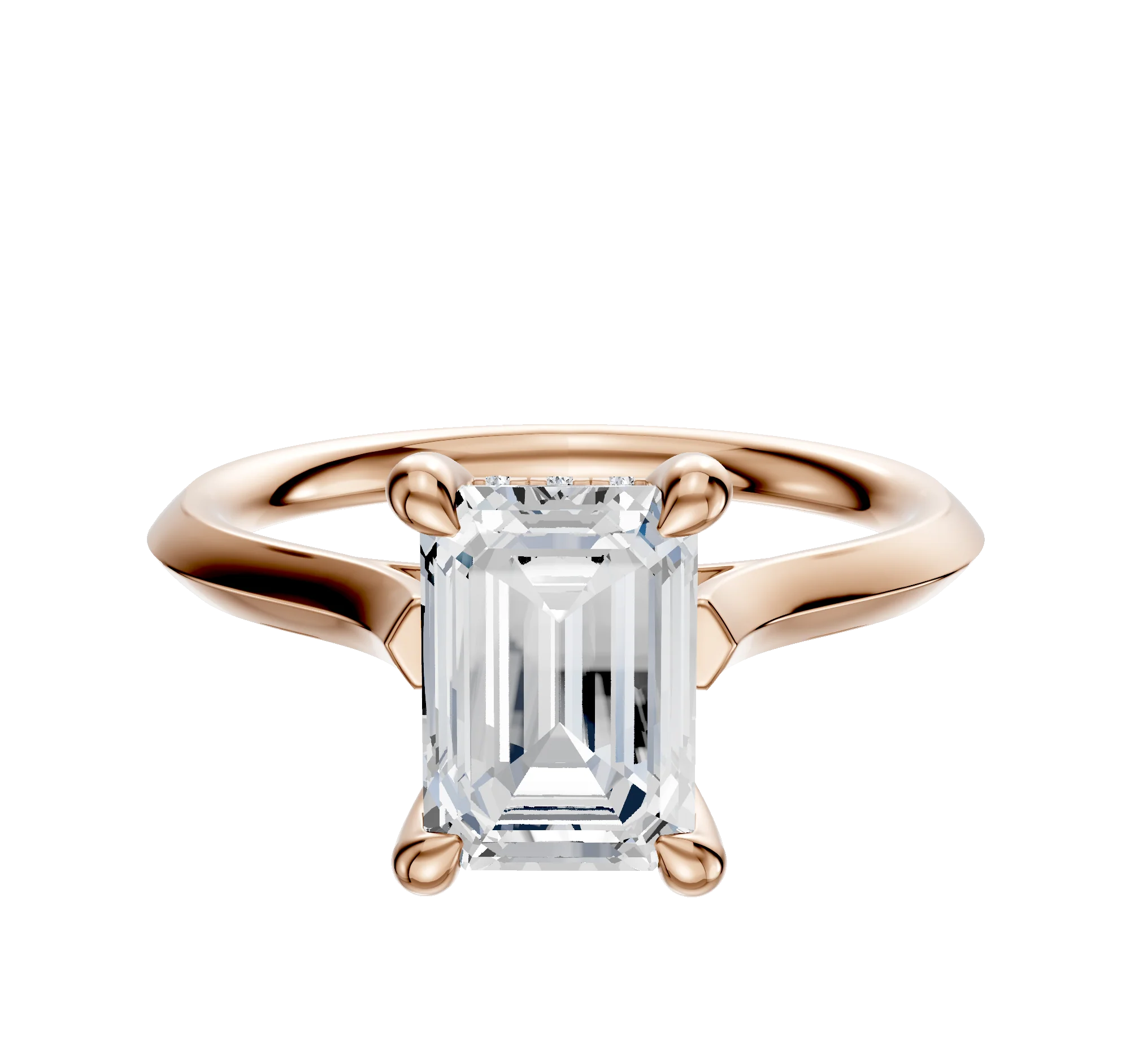 18K Rose Gold 4 Prong Hidden Halo Cathedral Knife Edge 2.0mm Engagement Ring