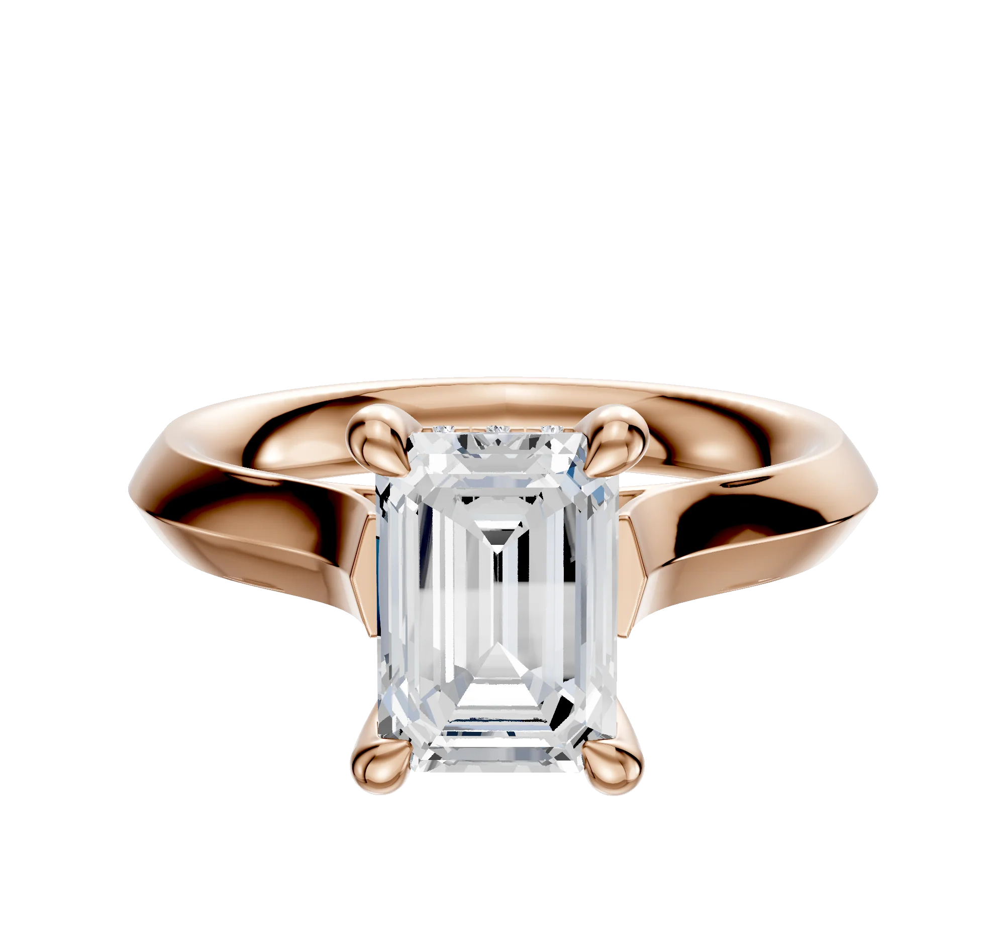 18K Rose Gold 4 Prong Hidden Halo Cathedral Knife Edge 3.0mm Engagement Ring