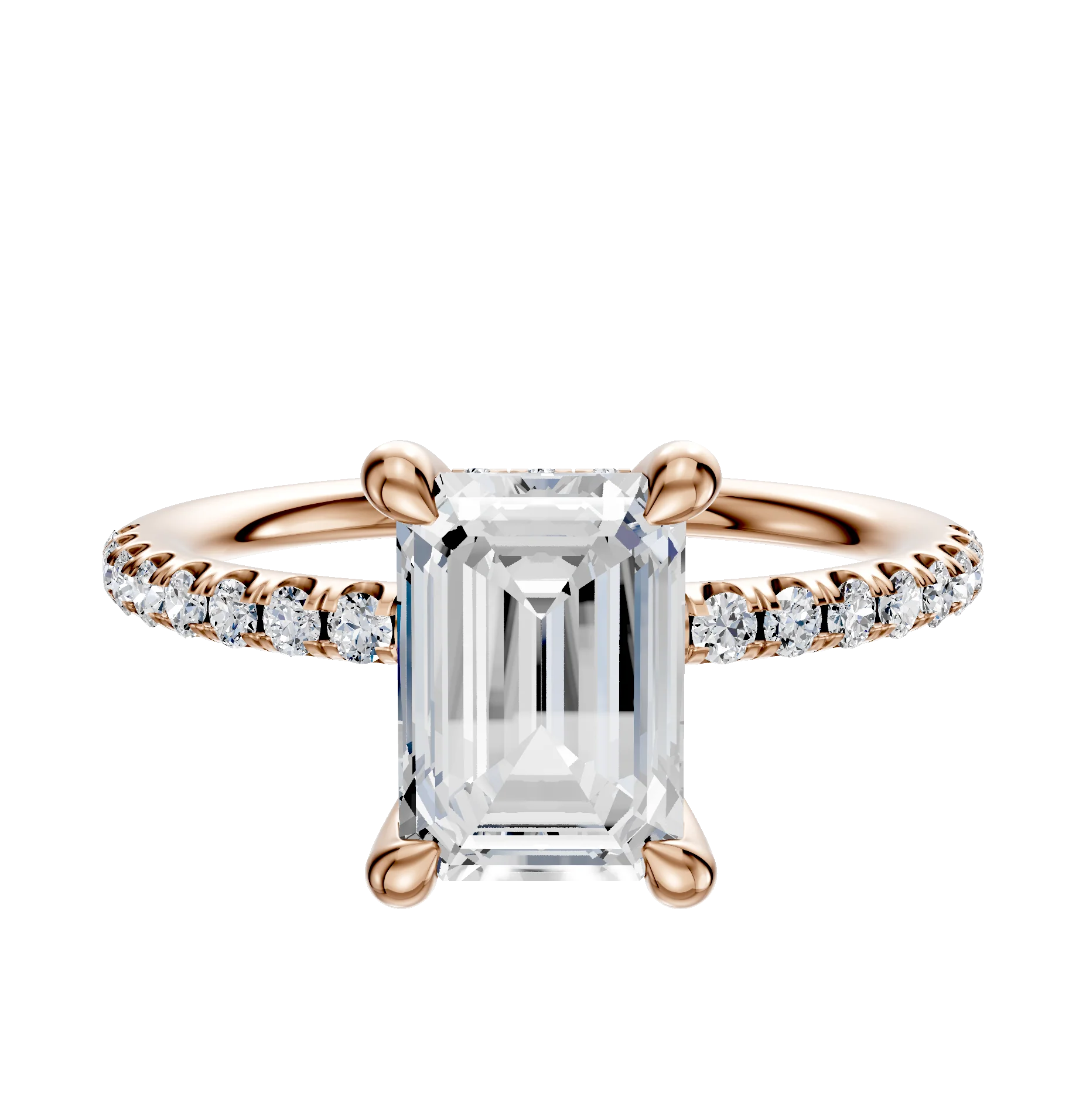 18K Rose Gold 4 Prong Hidden Halo Classic Dome 1-Row-Pave 2.5mm Engagement Ring