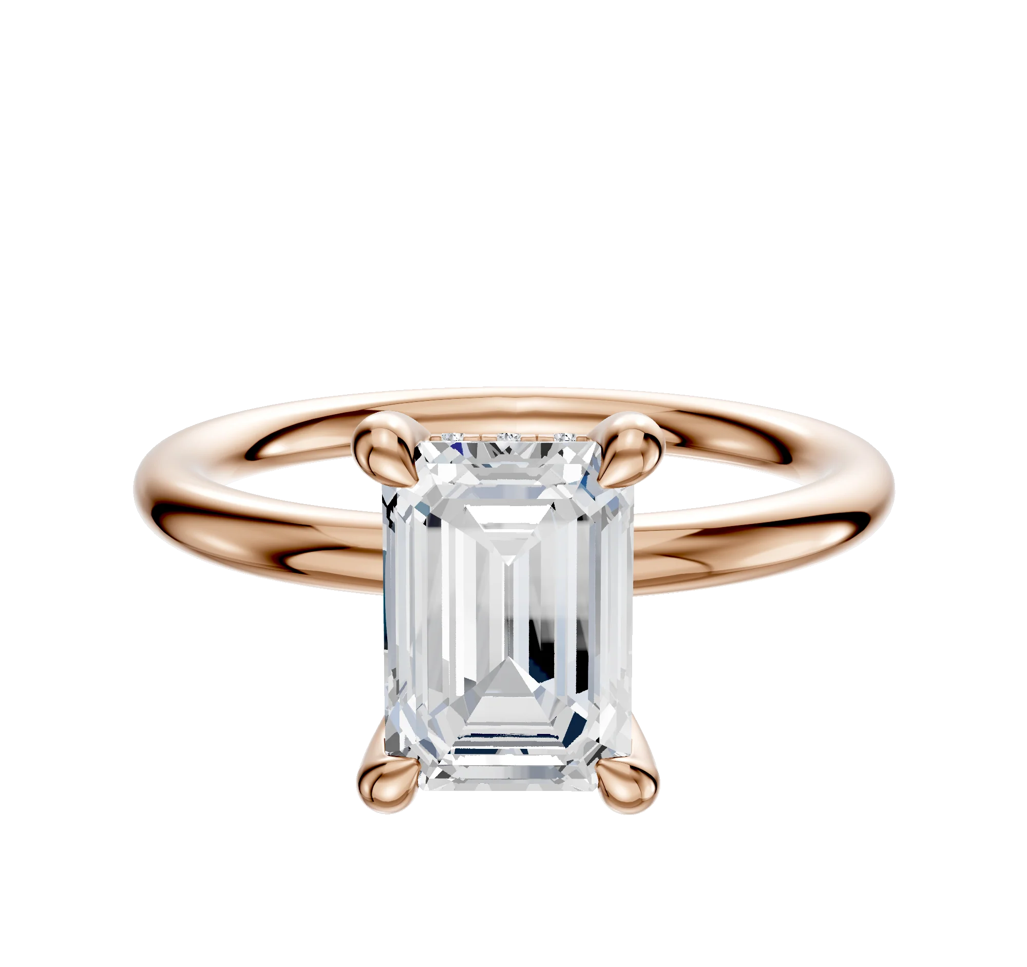 18K Rose Gold 4 Prong Hidden Halo Classic Dome 2.0mm Engagement Ring