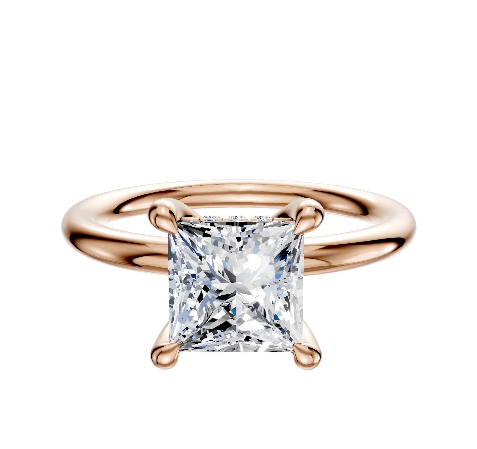 18K Rose Gold 4 Prong Hidden Halo Classic Dome 2.0mm Engagement Ring