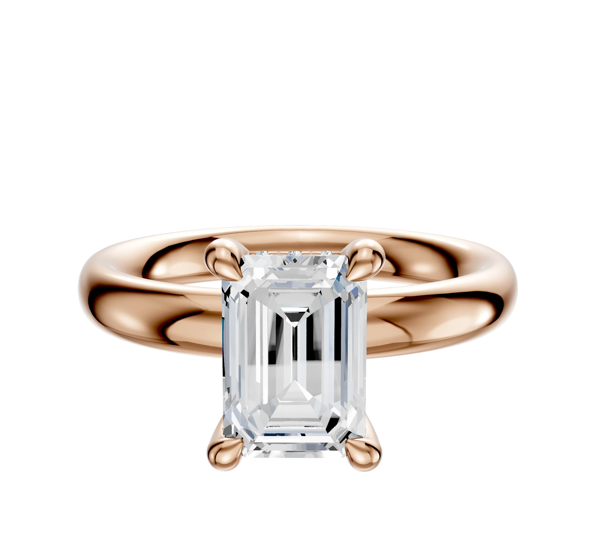 18K Rose Gold 4 Prong Hidden Halo Classic Dome 3.0mm Engagement Ring